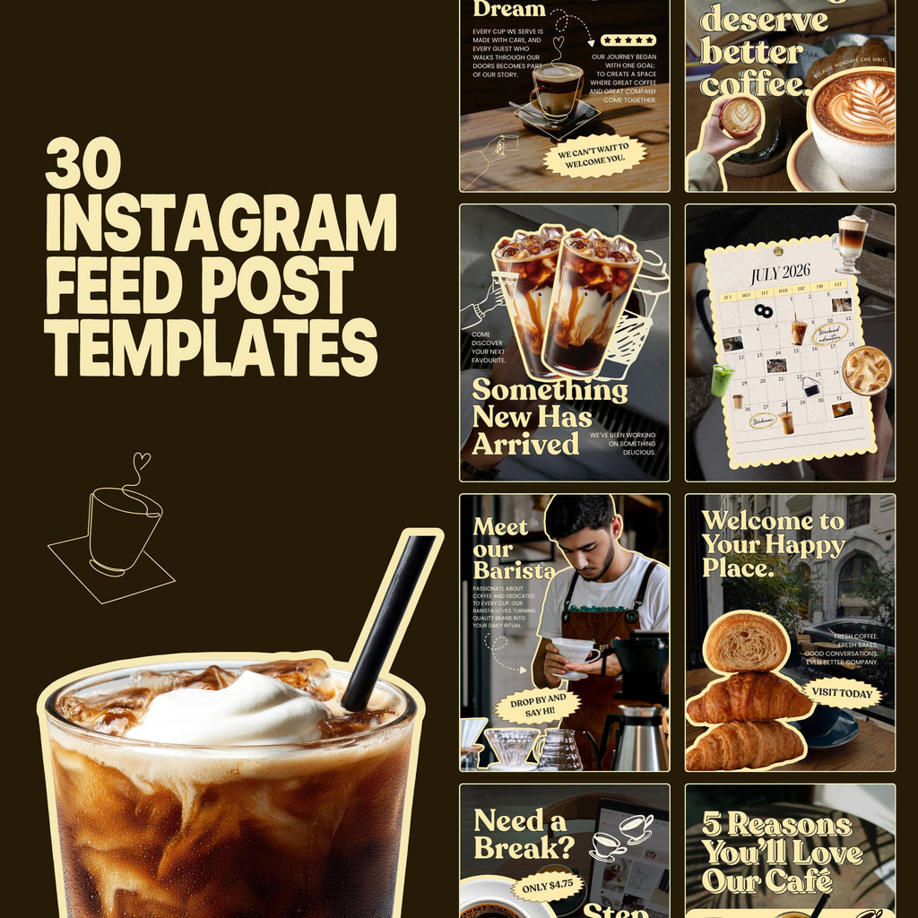 Cafe Bakery Instagram Templates Canva | Moody Editorial Social Media Kit