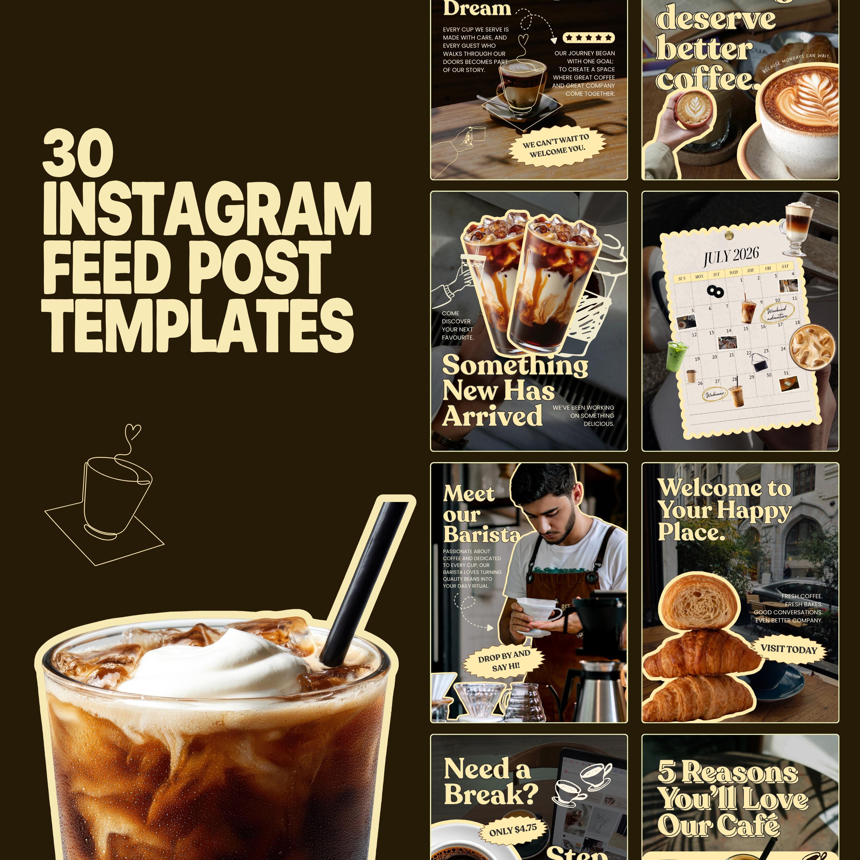 Cafe Bakery Instagram Templates Canva | Moody Editorial Social Media Kit