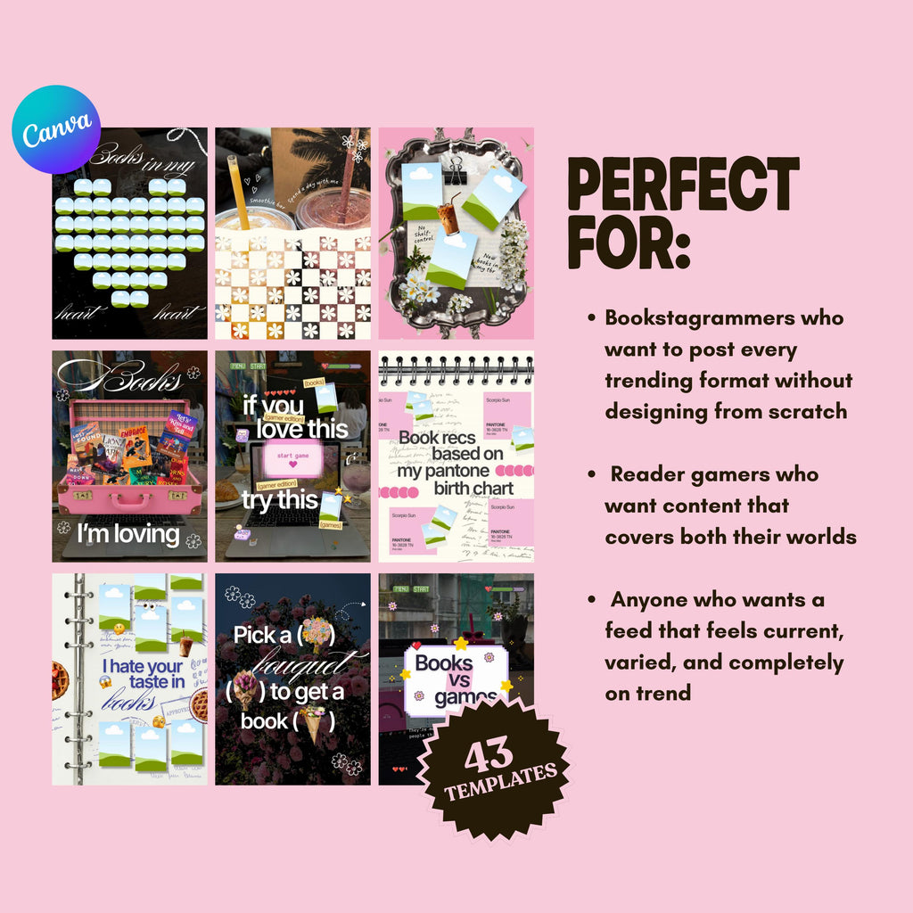 Trending Bookstagram Canva Templates | Animated Book Instagram | Reader Gamer Bookish Pack Viral Content