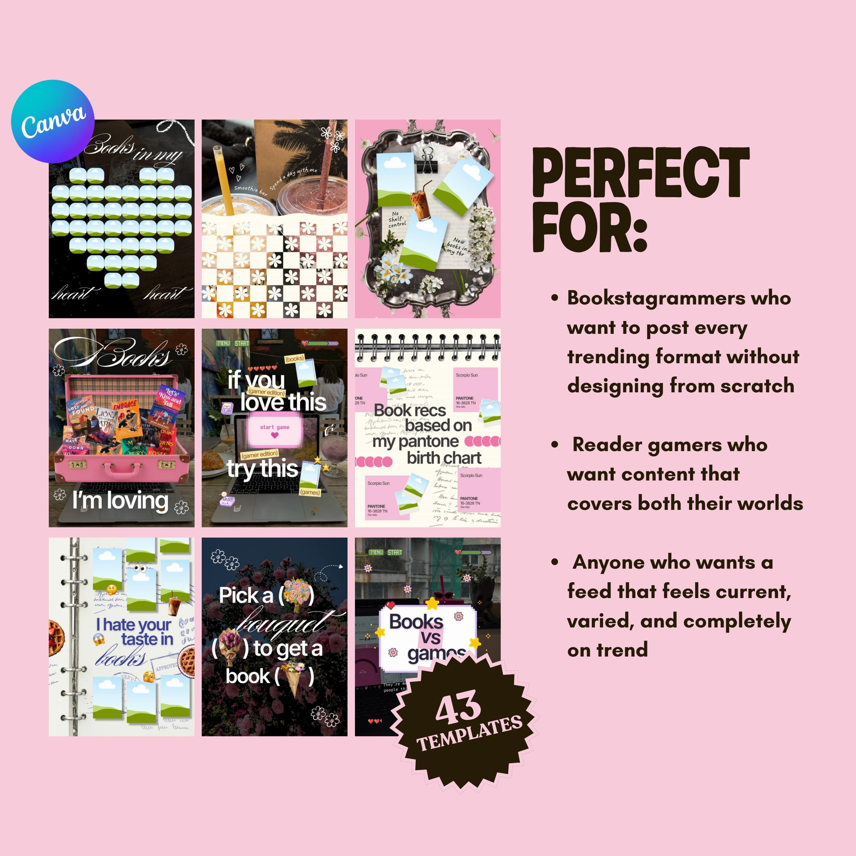 Trending Bookstagram Canva Templates | Animated Book Instagram | Reader Gamer Bookish Pack Viral Content