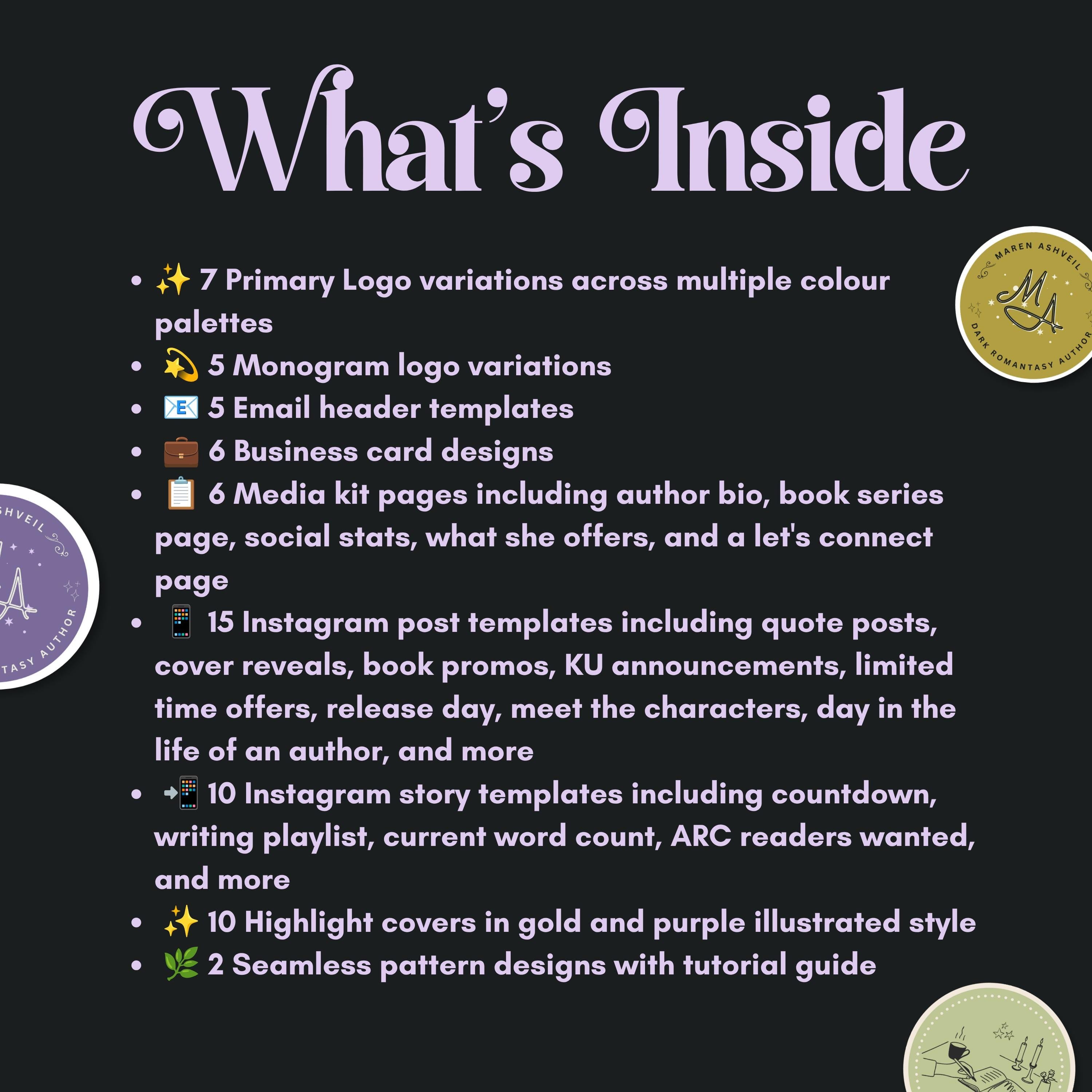 Dark Romantasy Author Branding Kit Canva Templates | Logo, Media Kit, Business Card