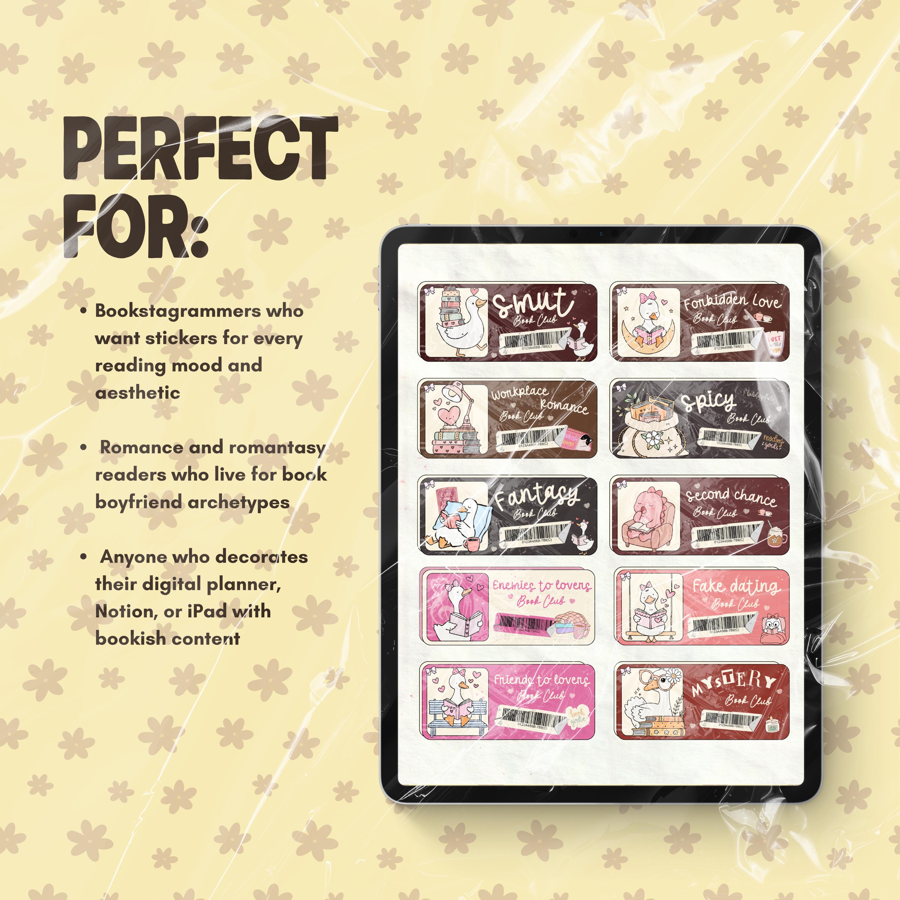 43 Digital Stickers for Bookstagrammers | Book Boyfriend Romantasy | Book Club Trope | Reader Mega Pack