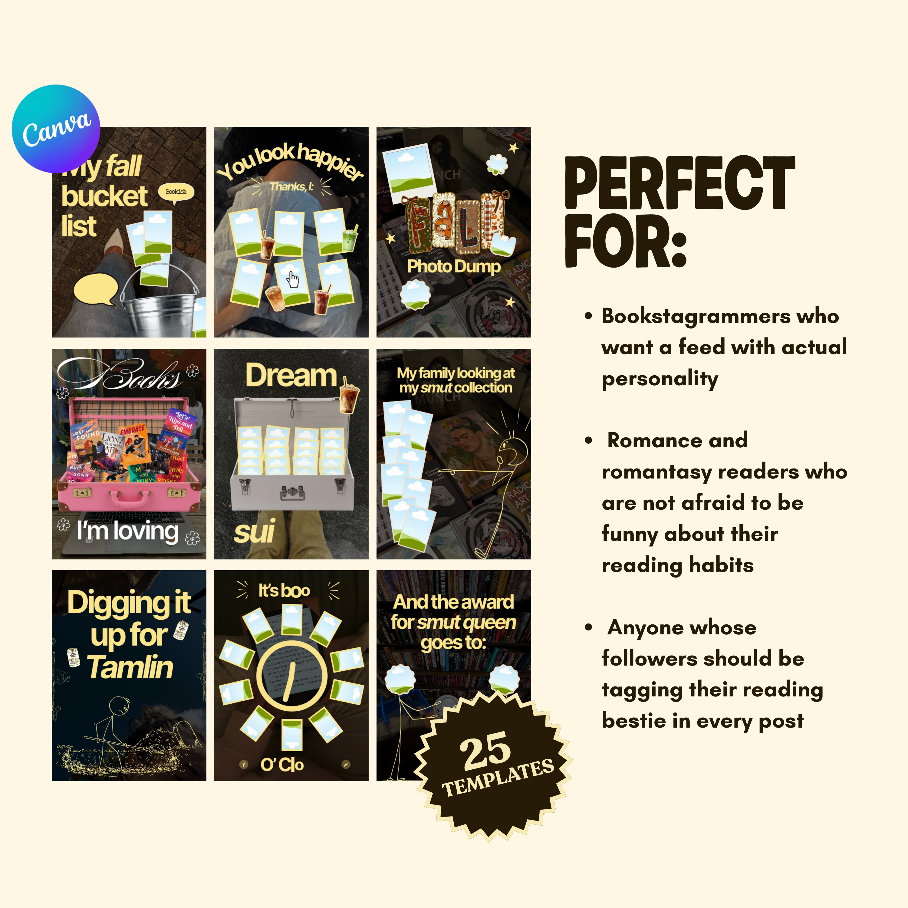 Trending Bookstagram Canva Templates | Animated Butter Yellow Book Instagram Templates | Funny Bookstagram Content Pack