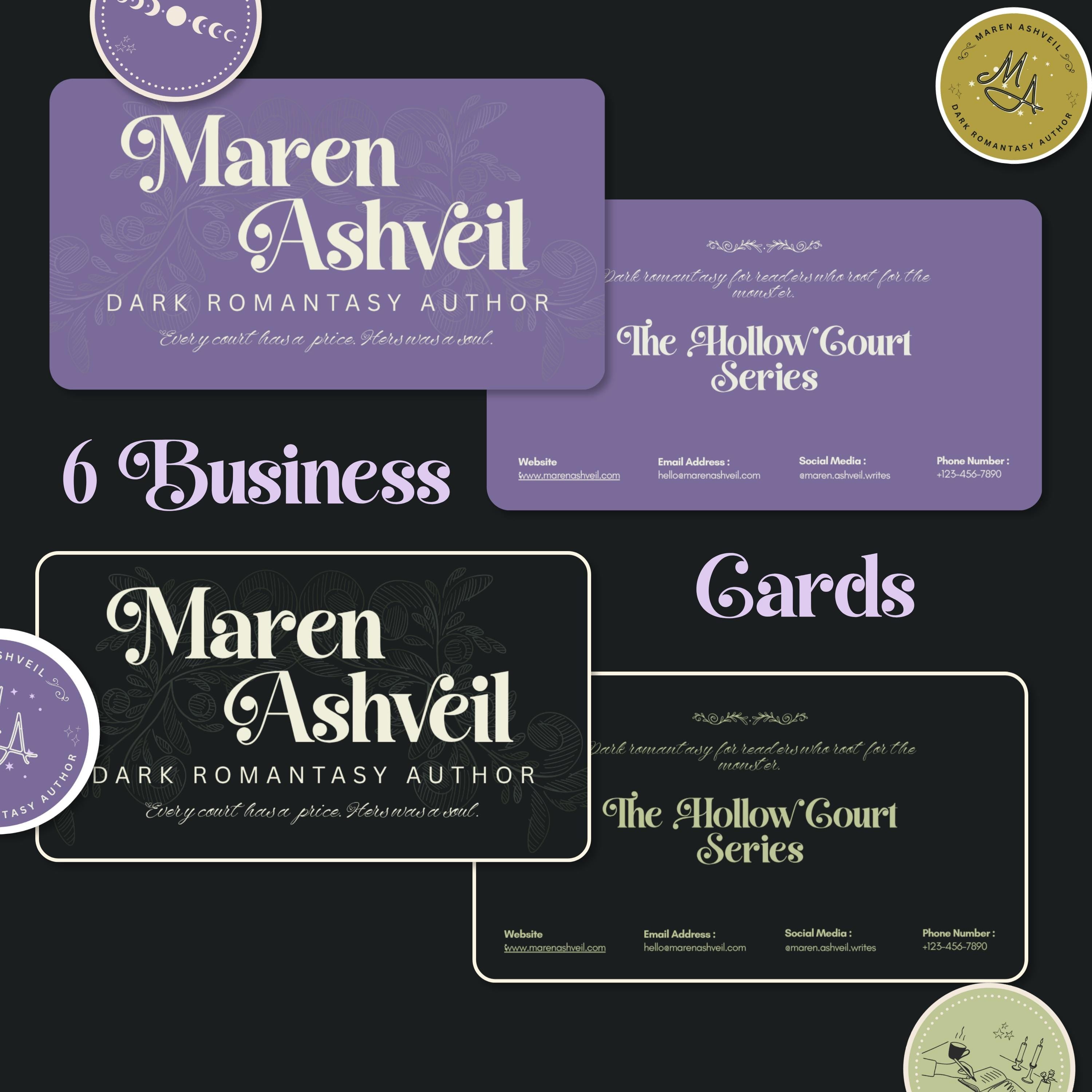 Dark Romantasy Author Branding Kit Canva Templates | Logo, Media Kit, Business Card