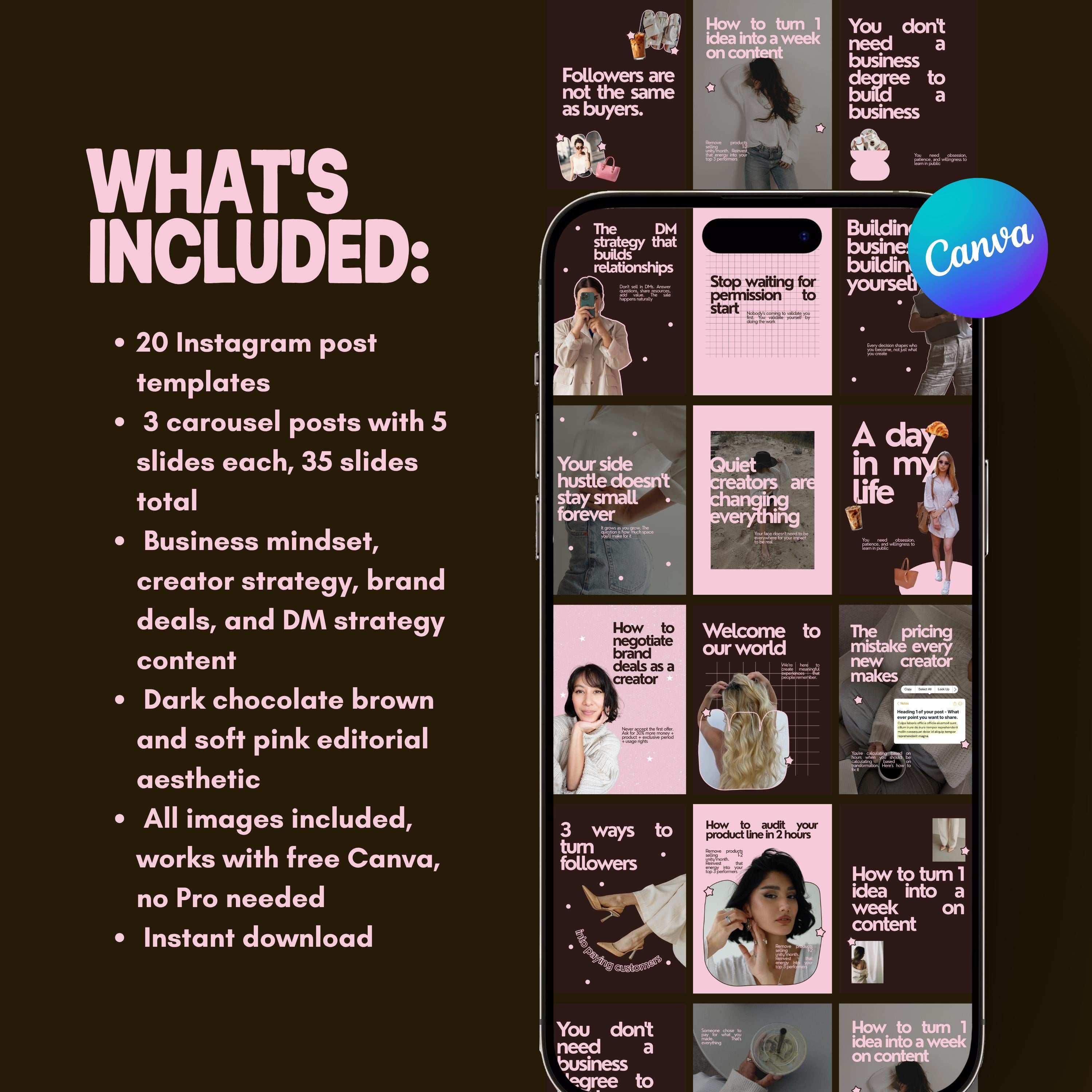 Female Entrepreneur Canva Templates | Business Creator Instagram | Bold Typography Pink Brown