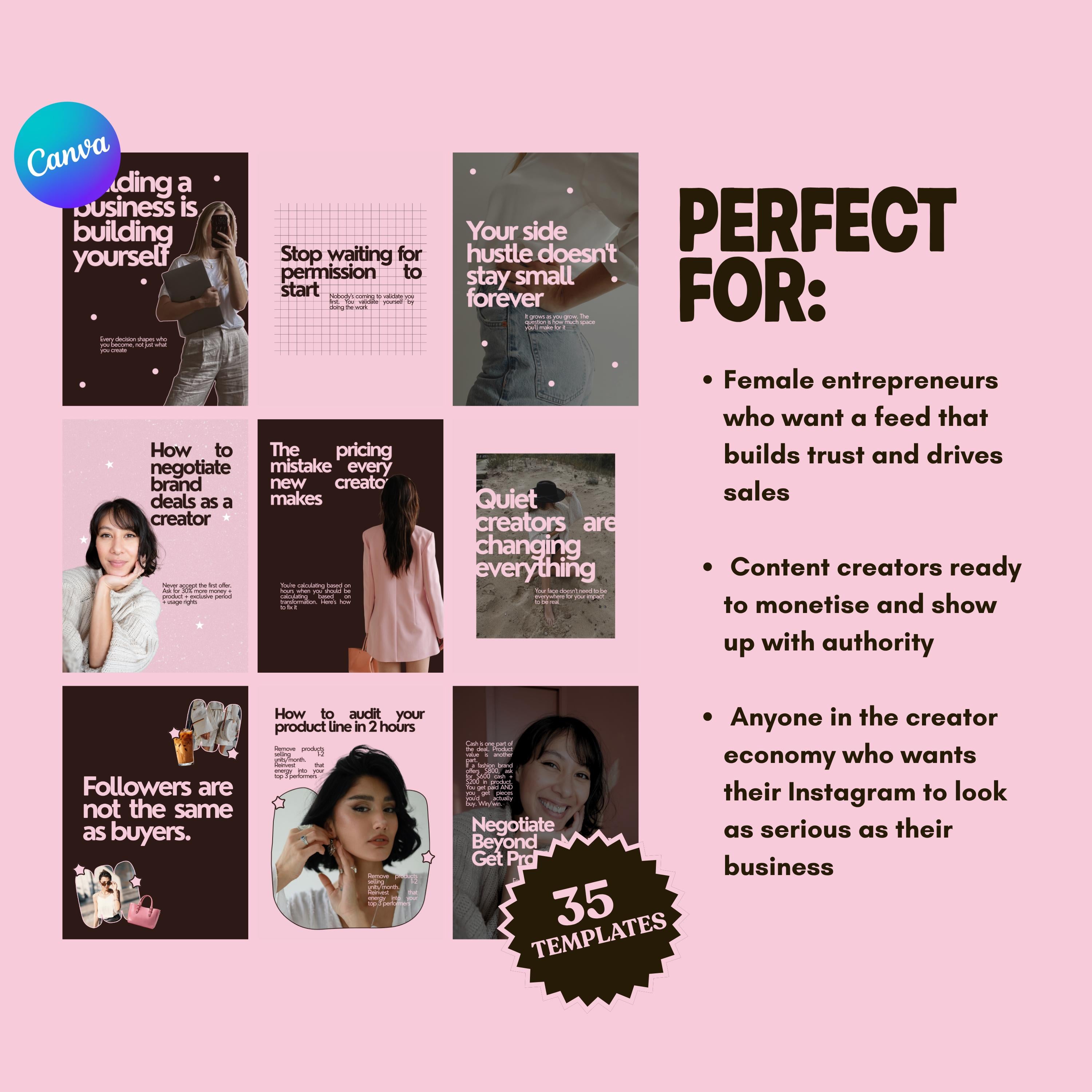Female Entrepreneur Canva Templates | Business Creator Instagram | Bold Typography Pink Brown