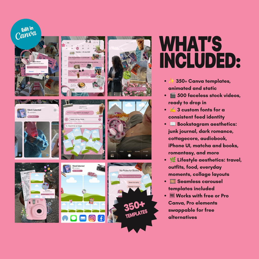 Canva Templates Bundle | Bookstagram, Lifestyle, Faceless Videos, Fonts