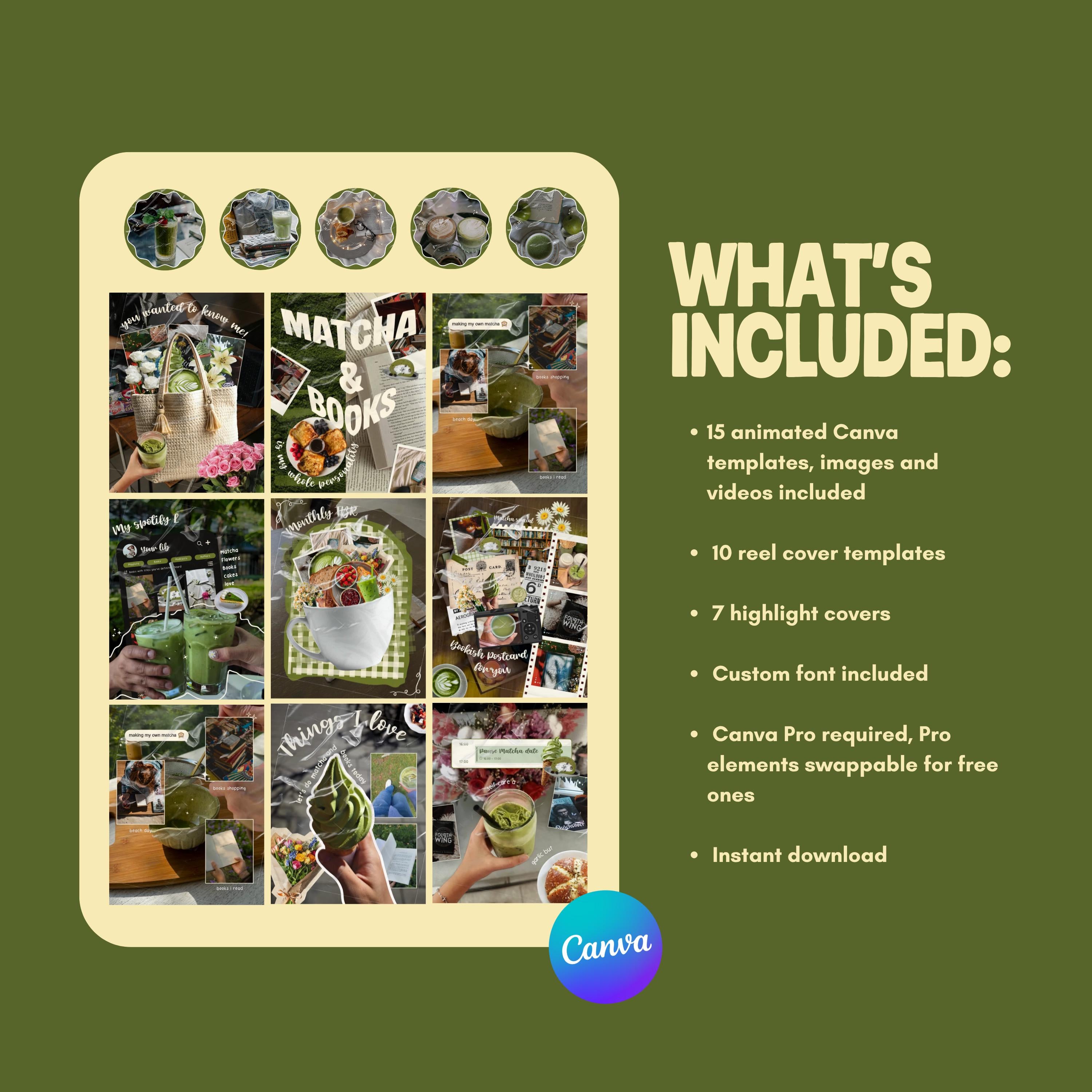 Matcha and Books Canva Templates Bundle | Animated Bookstagram | Reel Covers | Highlight Covers | Bookish Instagram