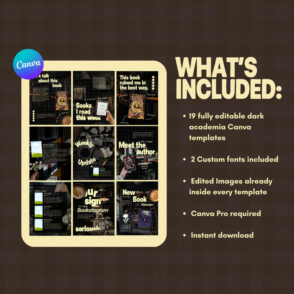 Dark Academia Canva Templates | Moody Bookstagram Library (Digital Download)
