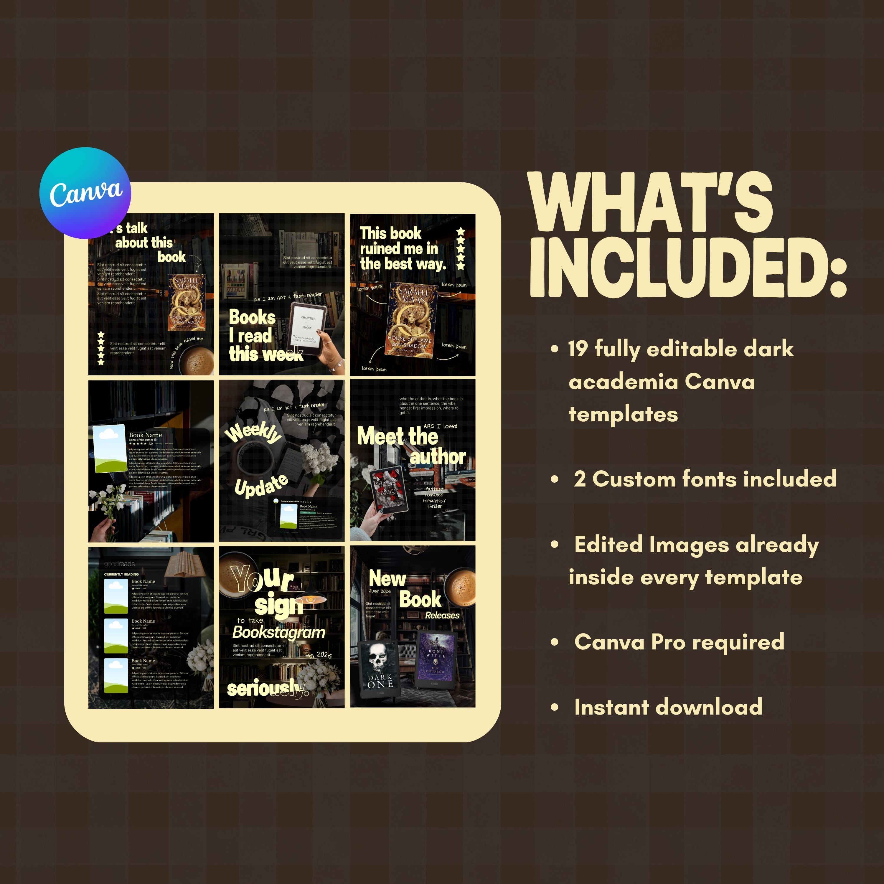 Dark Academia Canva Templates | Moody Bookstagram Library (Digital Download)