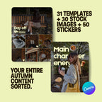 Autumn Canva Templates for Bookstagram | Trending Fall Creator Pack | Cozy Stickers Stock Images Bundle