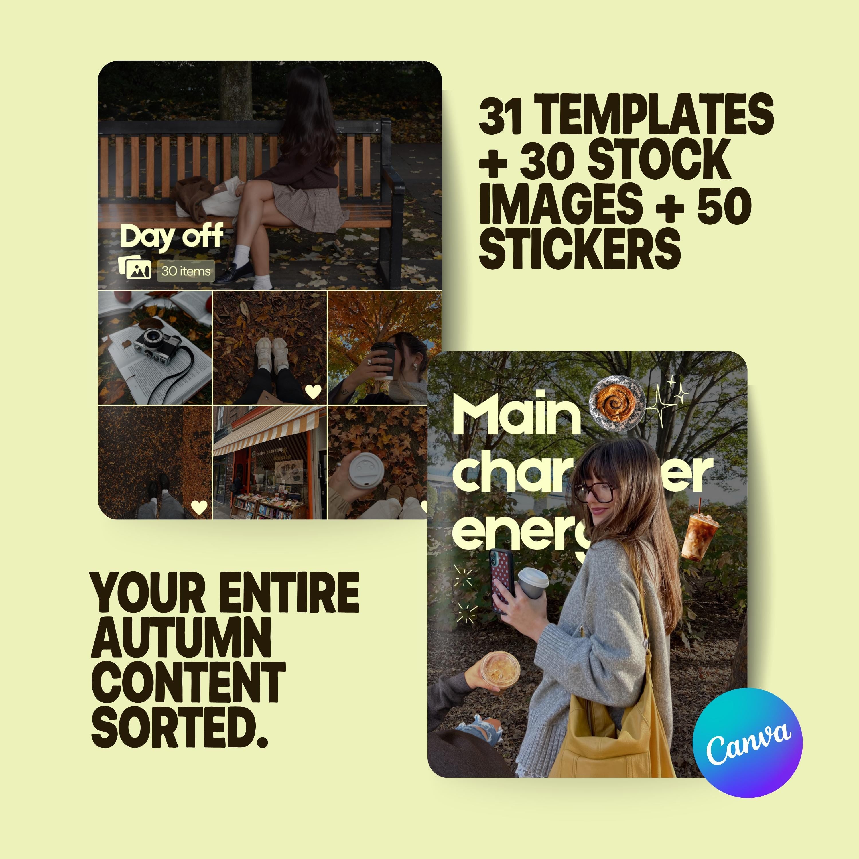 Autumn Canva Templates for Bookstagram | Trending Fall Creator Pack | Cozy Stickers Stock Images Bundle