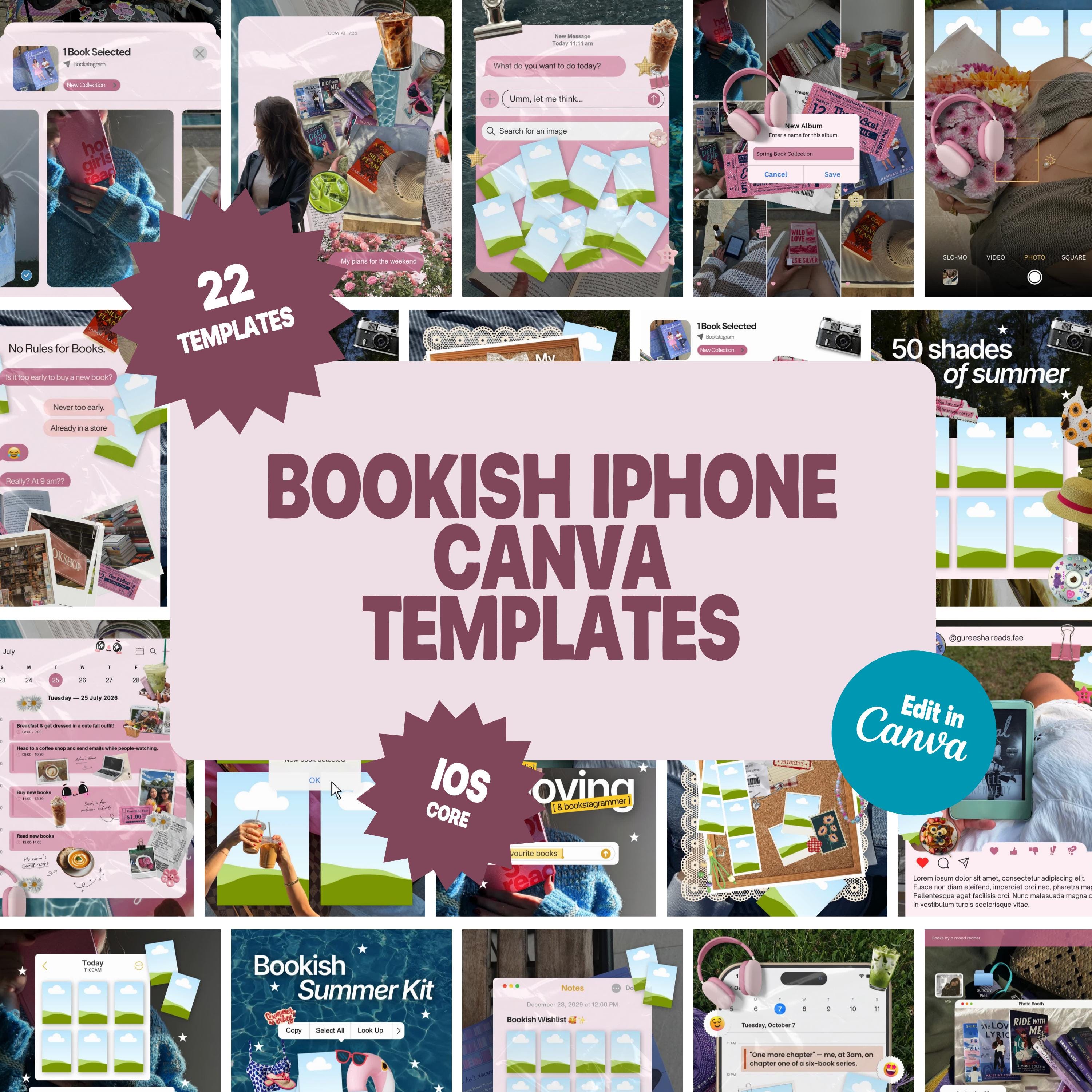 Bookish iPhone Canva Templates for Bookstagram | Notes App Templates | Instagram UI | Instant Download