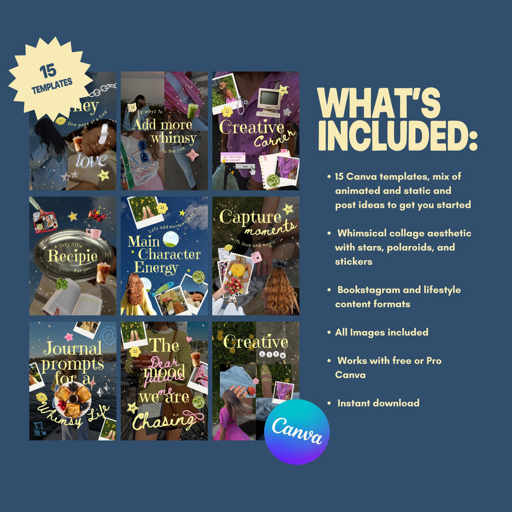 Whimsical Lifestyle Canva Templates | Animated Bookstagram Instagram Templates | Collage Creator Pack