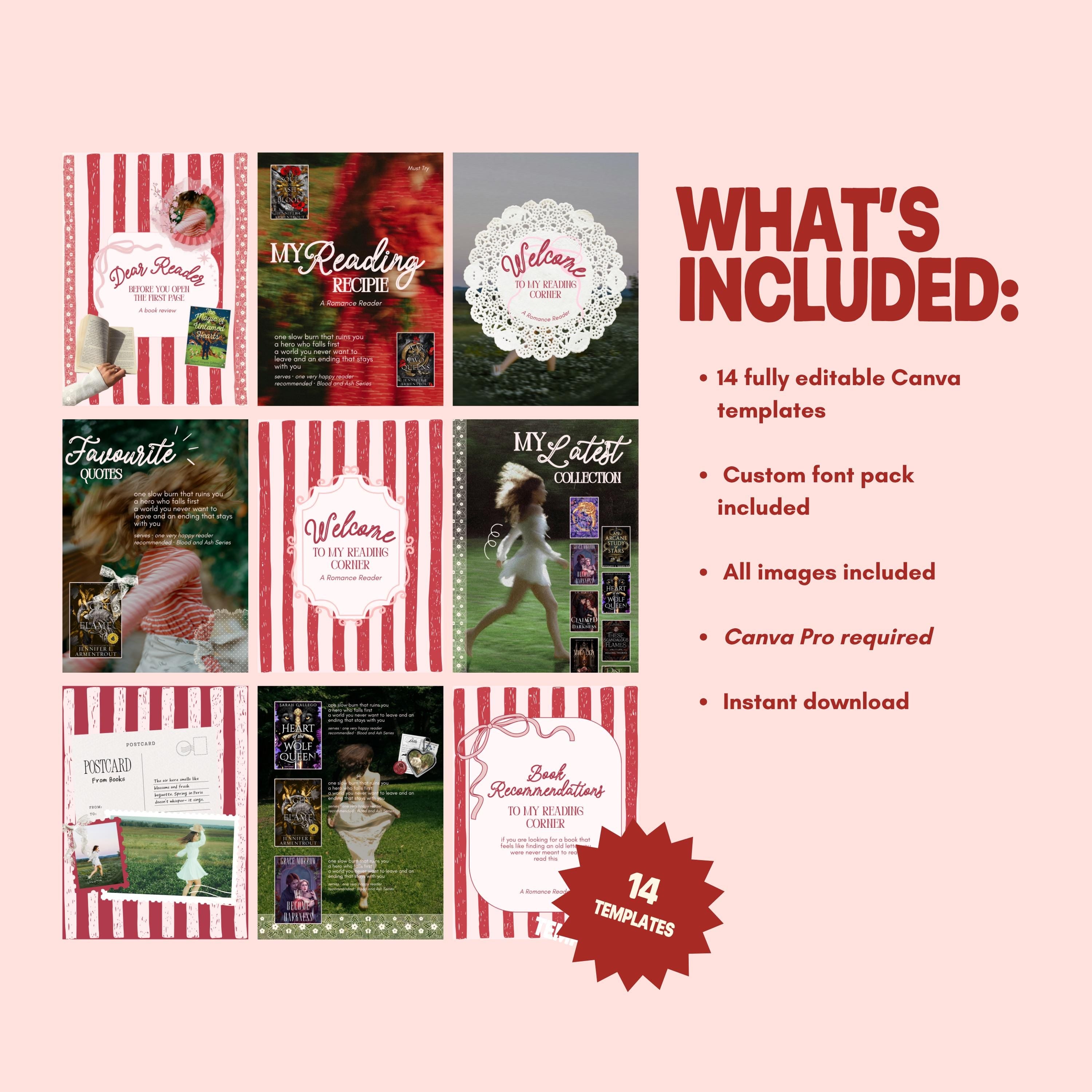 Romantic Bookstagram Canva Templates | Red Stripe Lace | Romance Reader with Fonts