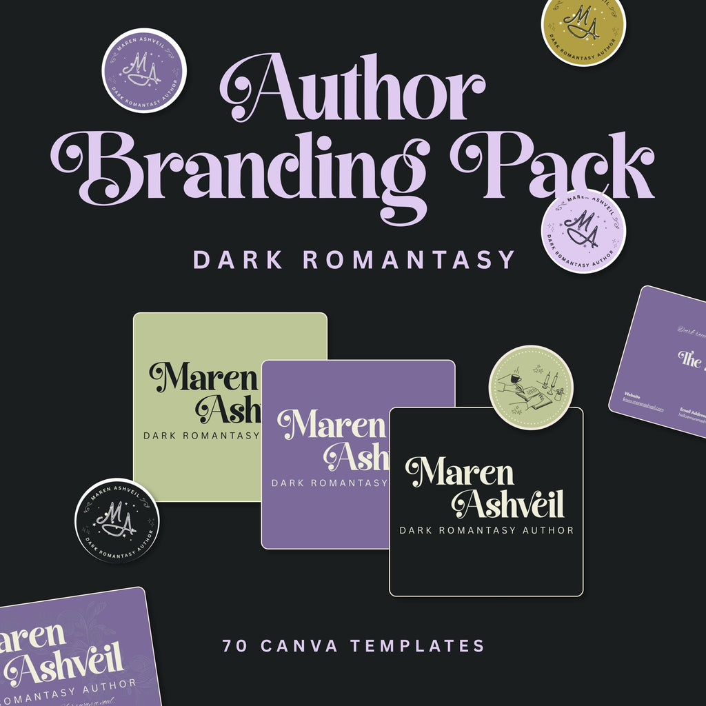Dark Romantasy Author Branding Kit Canva Templates | Logo, Media Kit, Business Card