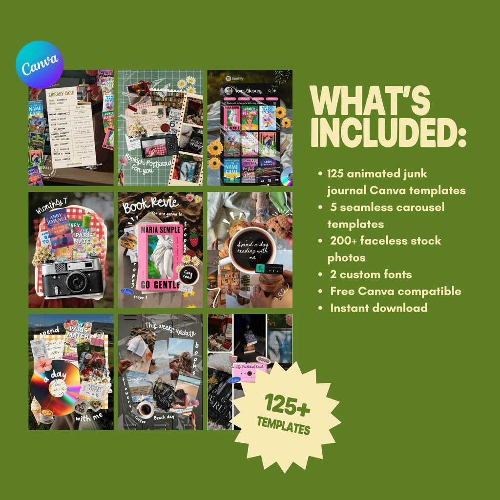 Animated Junk Journal Canva Templates Bundle | Faceless Bookstagram Content System
