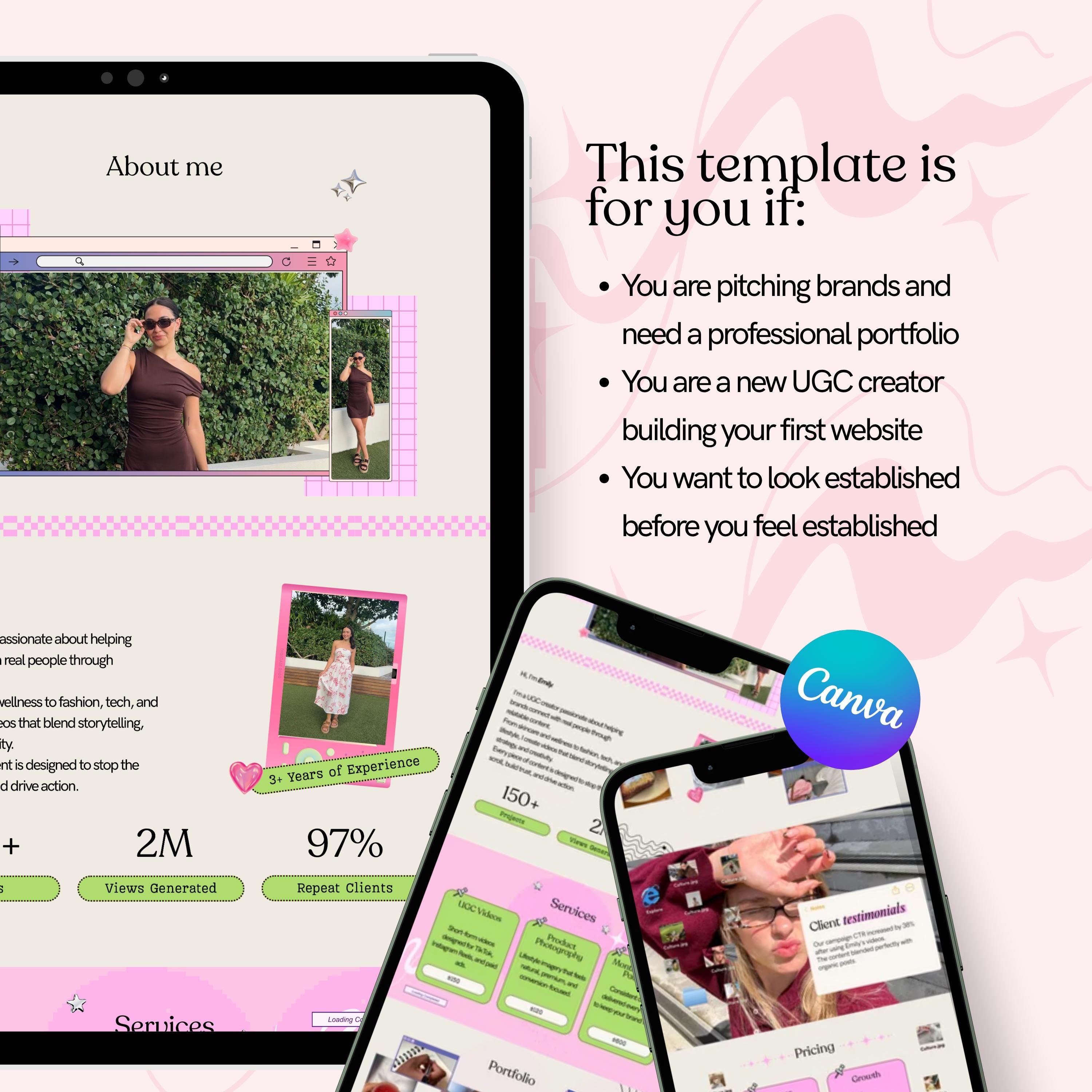 UGC Creator Portfolio Website Canva Template | Content Media Kit | Brand Deal |  Instant Download
