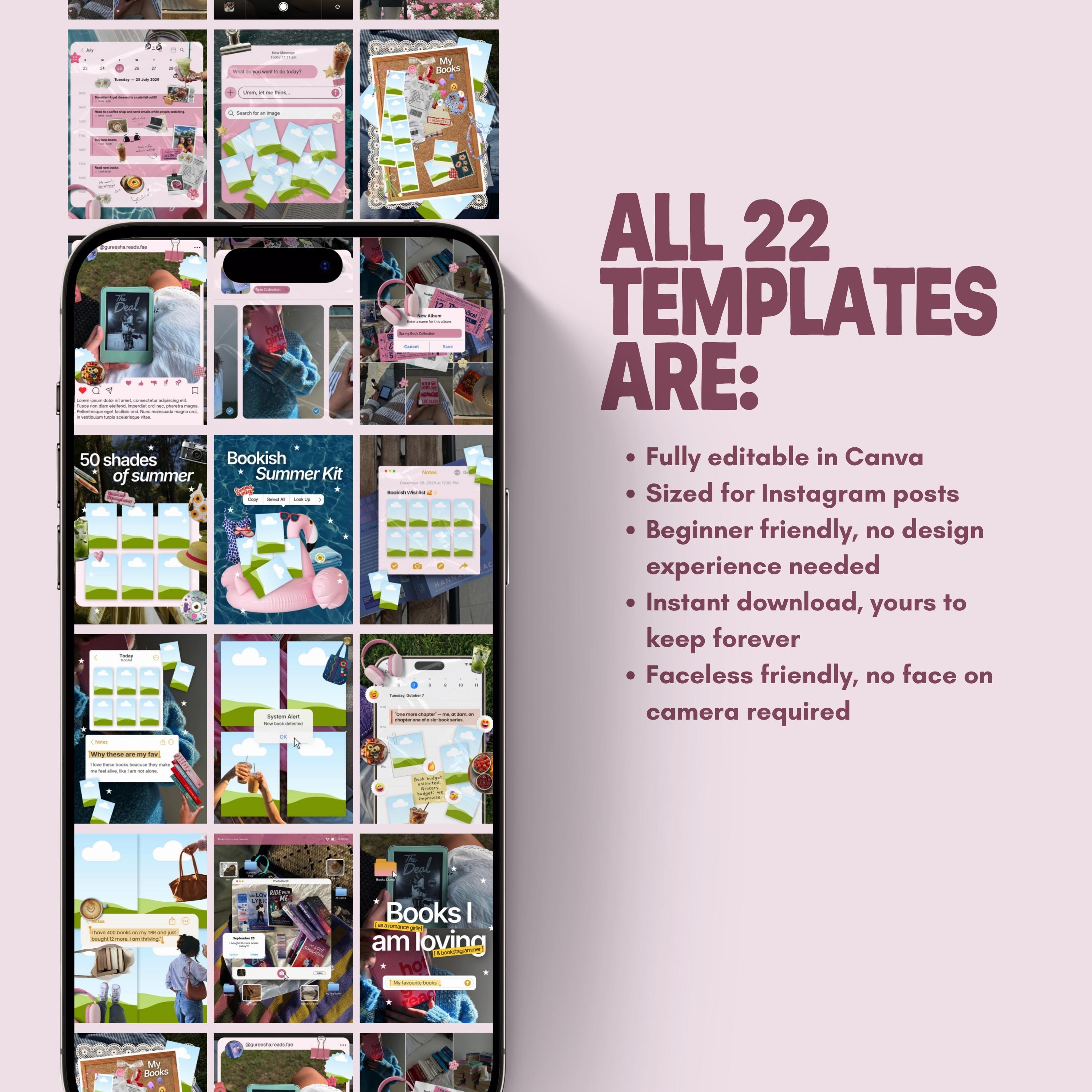 Bookish iPhone Canva Templates for Bookstagram | Notes App Templates | Instagram UI | Instant Download