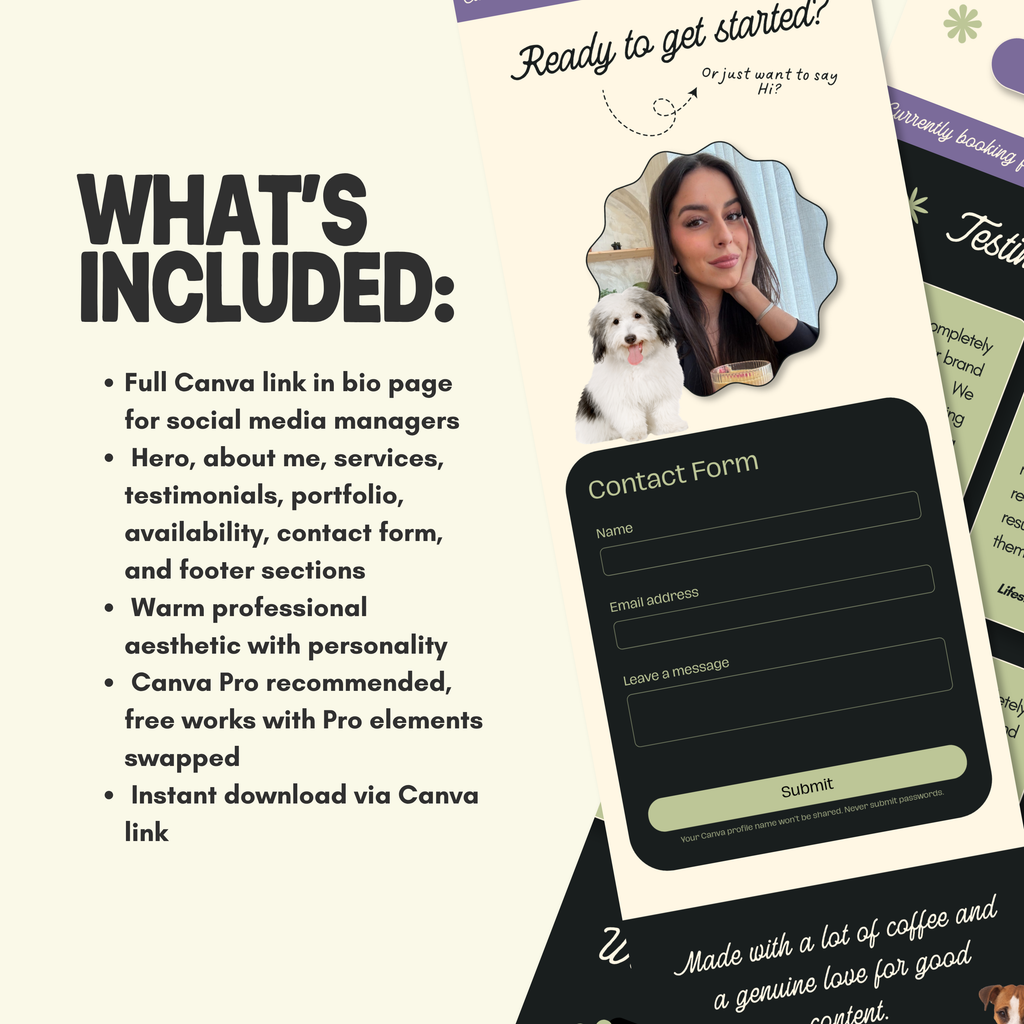 Social Media Manager Link in Bio Canva Template | SMM Portfolio Website | Freelance Social Media Bio Page