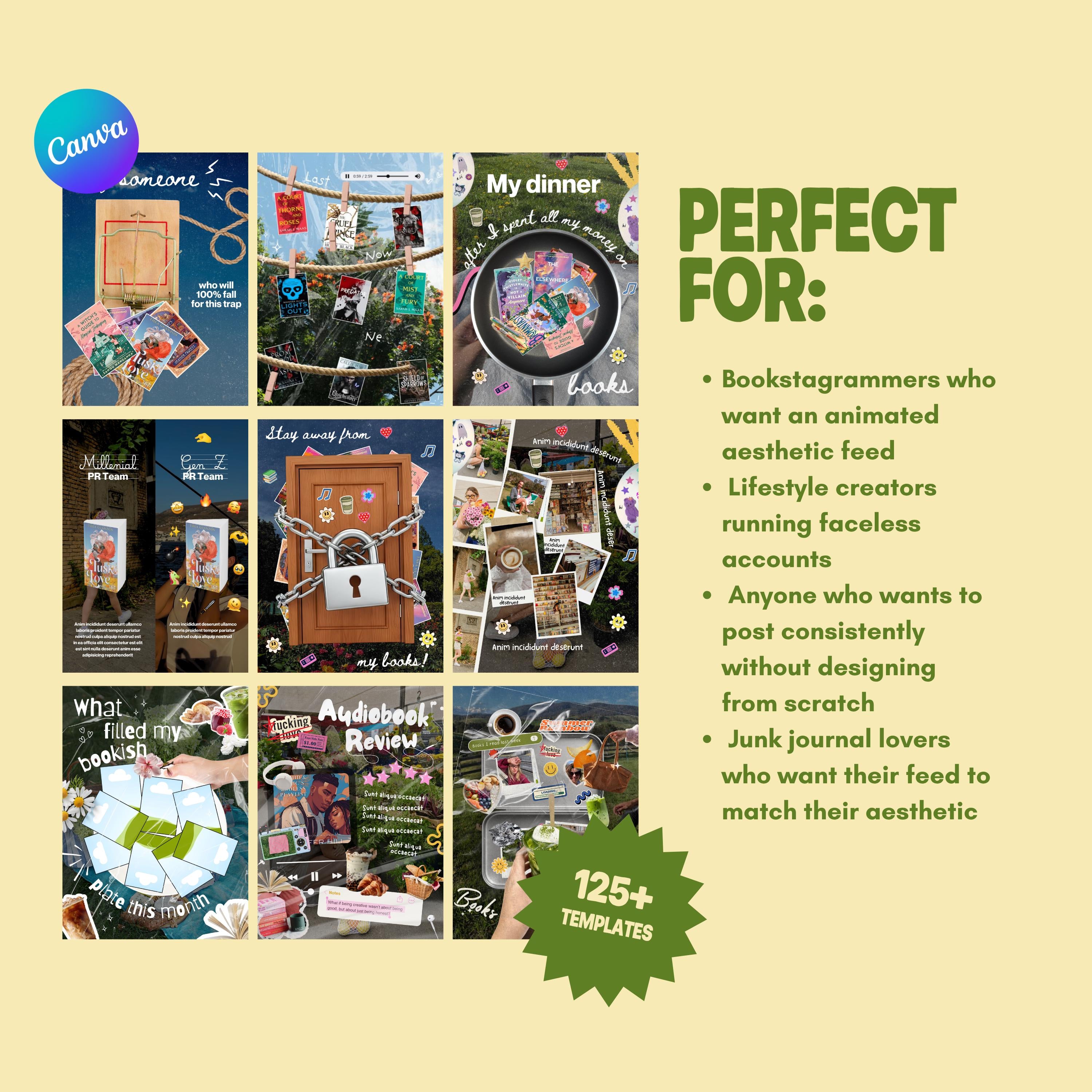 Animated Junk Journal Canva Templates Bundle | Faceless Bookstagram Content System