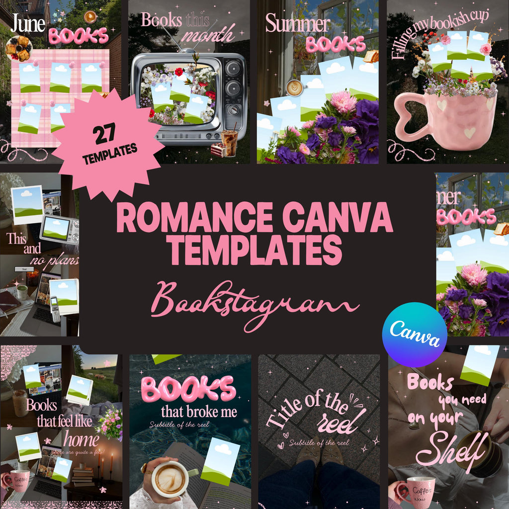 27 Romance Canva Templates | Cozy Collage, Pink Moody Reels, Bookstagram Posts