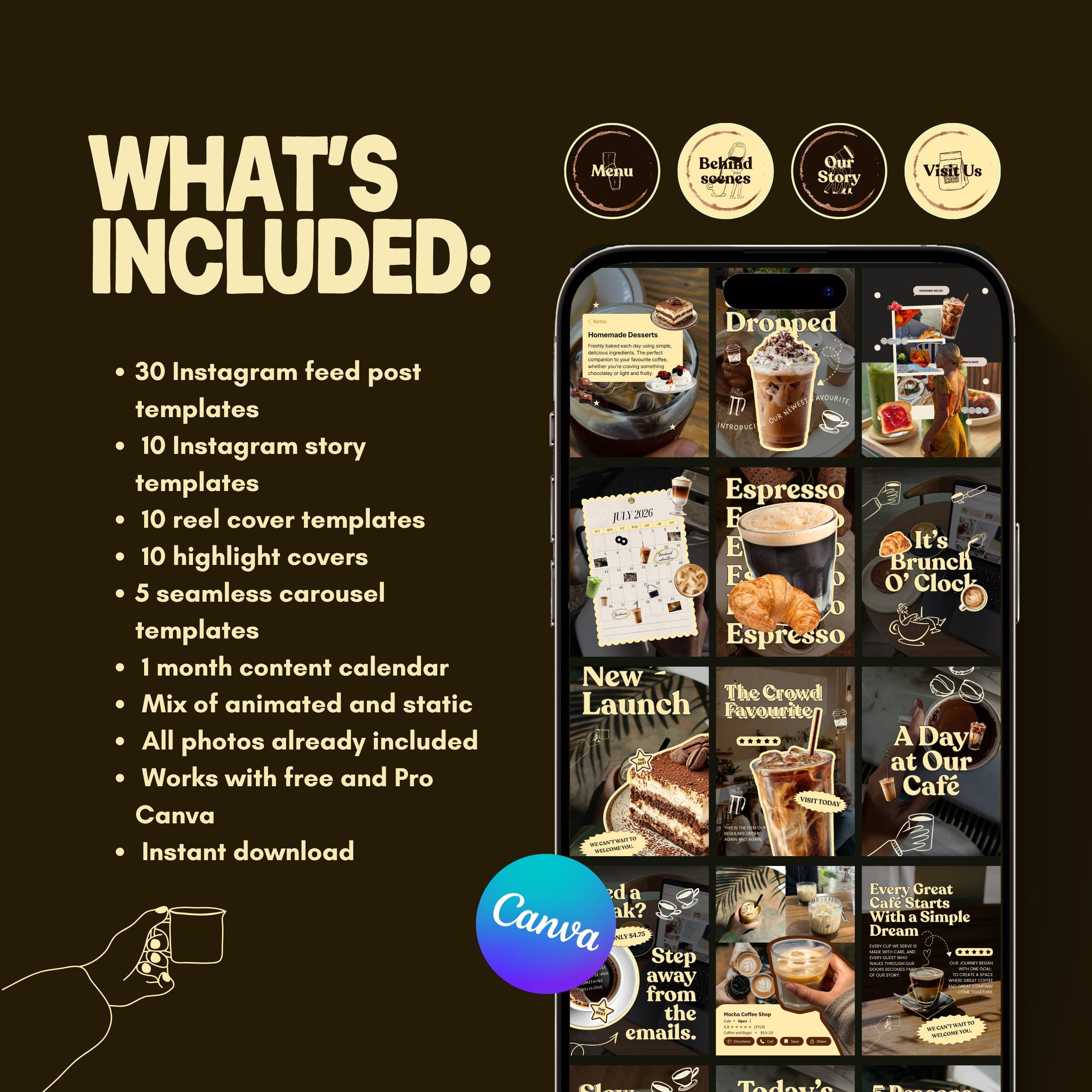 Cafe Bakery Instagram Templates Canva | Moody Editorial Social Media Kit