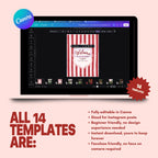 Romantic Bookstagram Canva Templates | Red Stripe Lace | Romance Reader with Fonts