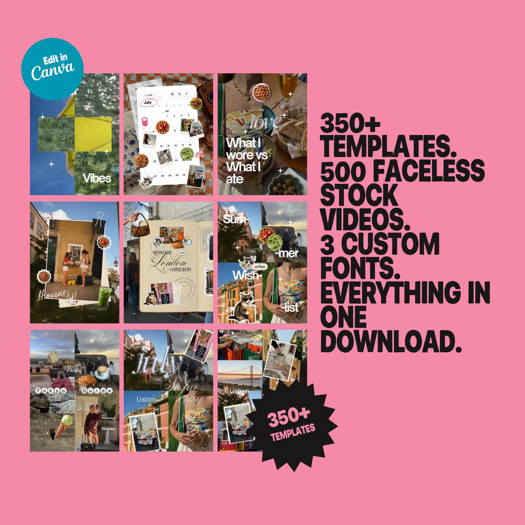 Canva Templates Bundle | Bookstagram, Lifestyle, Faceless Videos, Fonts
