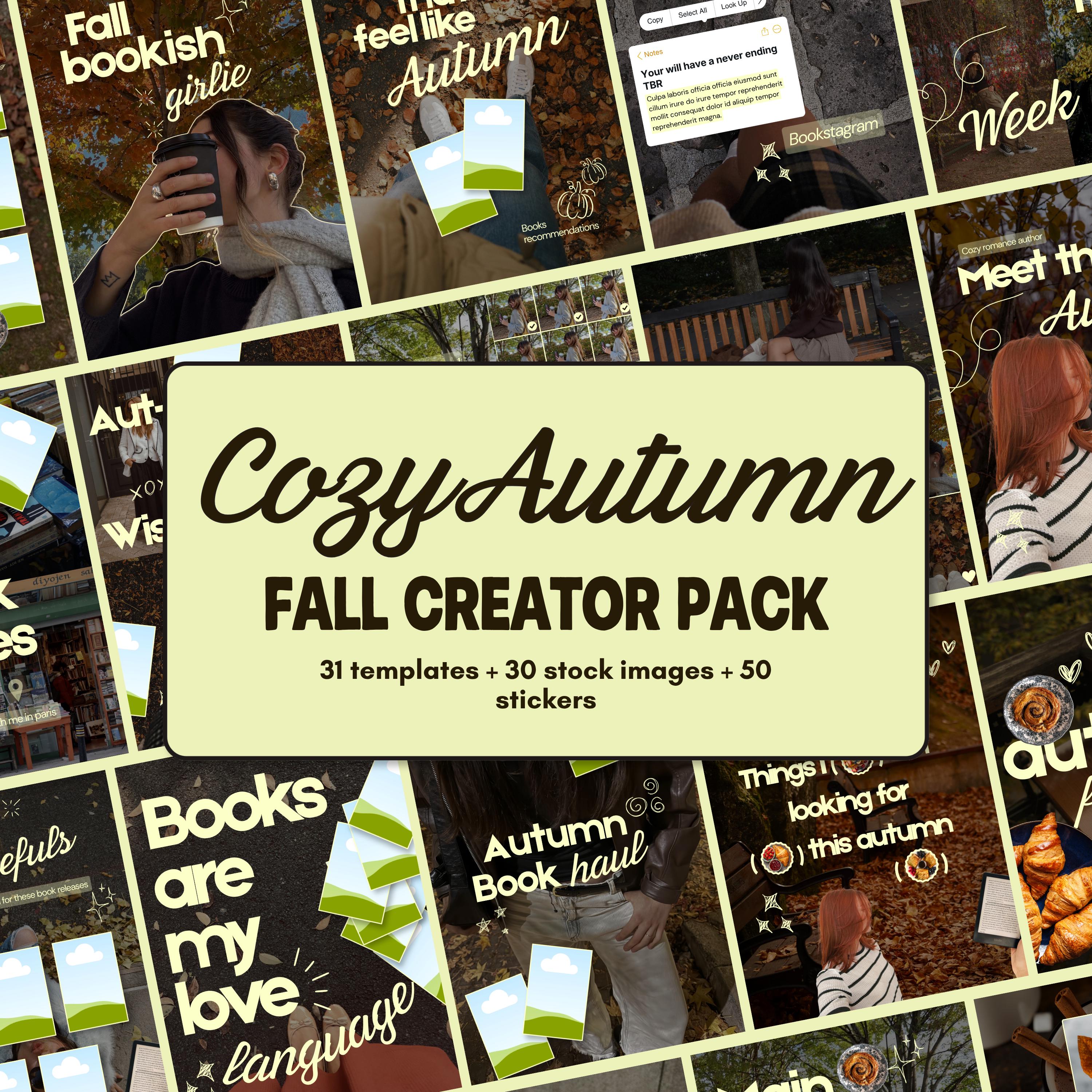 Autumn Canva Templates for Bookstagram | Trending Fall Creator Pack | Cozy Stickers Stock Images Bundle