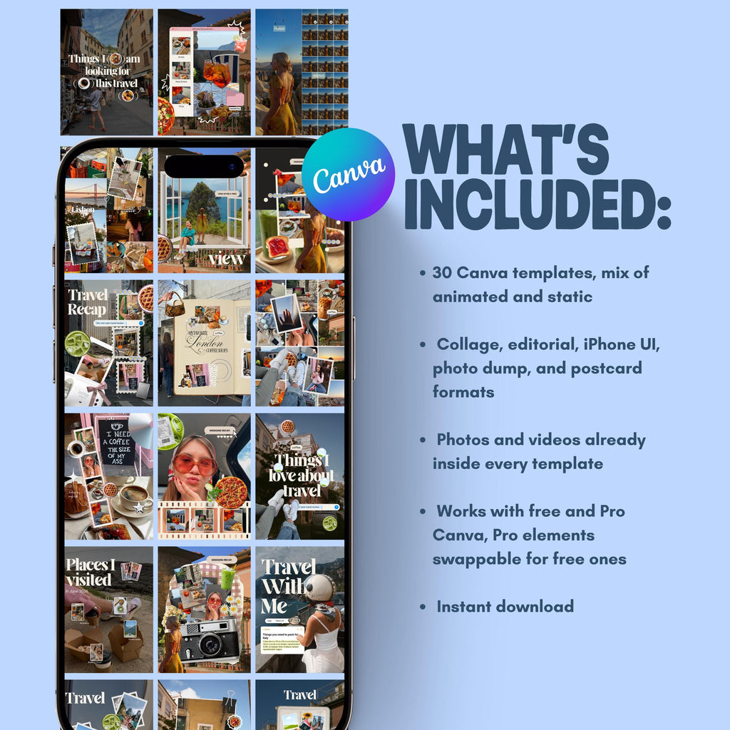 Trending Travel Lifestyle Canva Templates | Collage Instagram | Photo Dump Creator Pack Animated Static