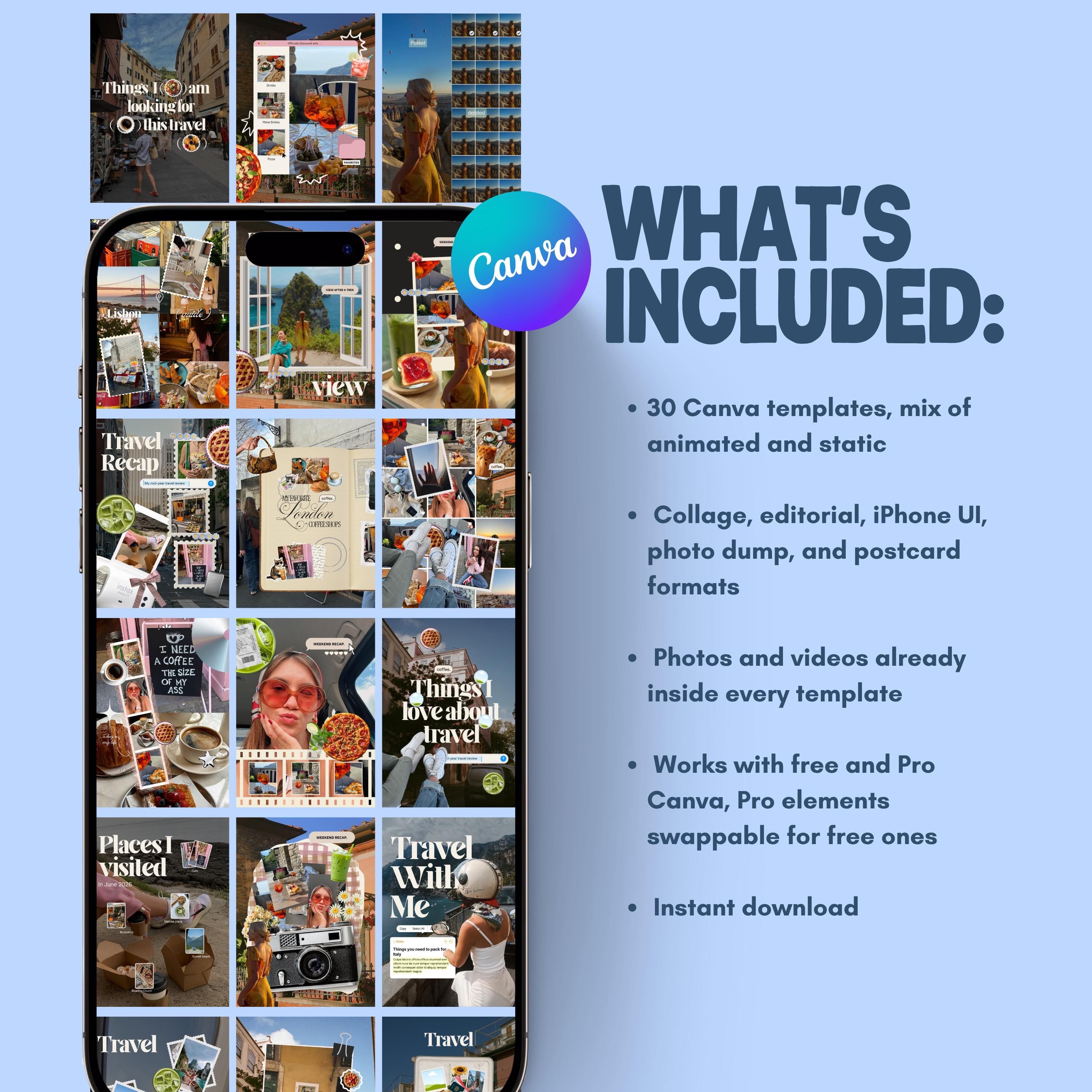 Trending Travel Lifestyle Canva Templates | Collage Instagram | Photo Dump Creator Pack Animated Static