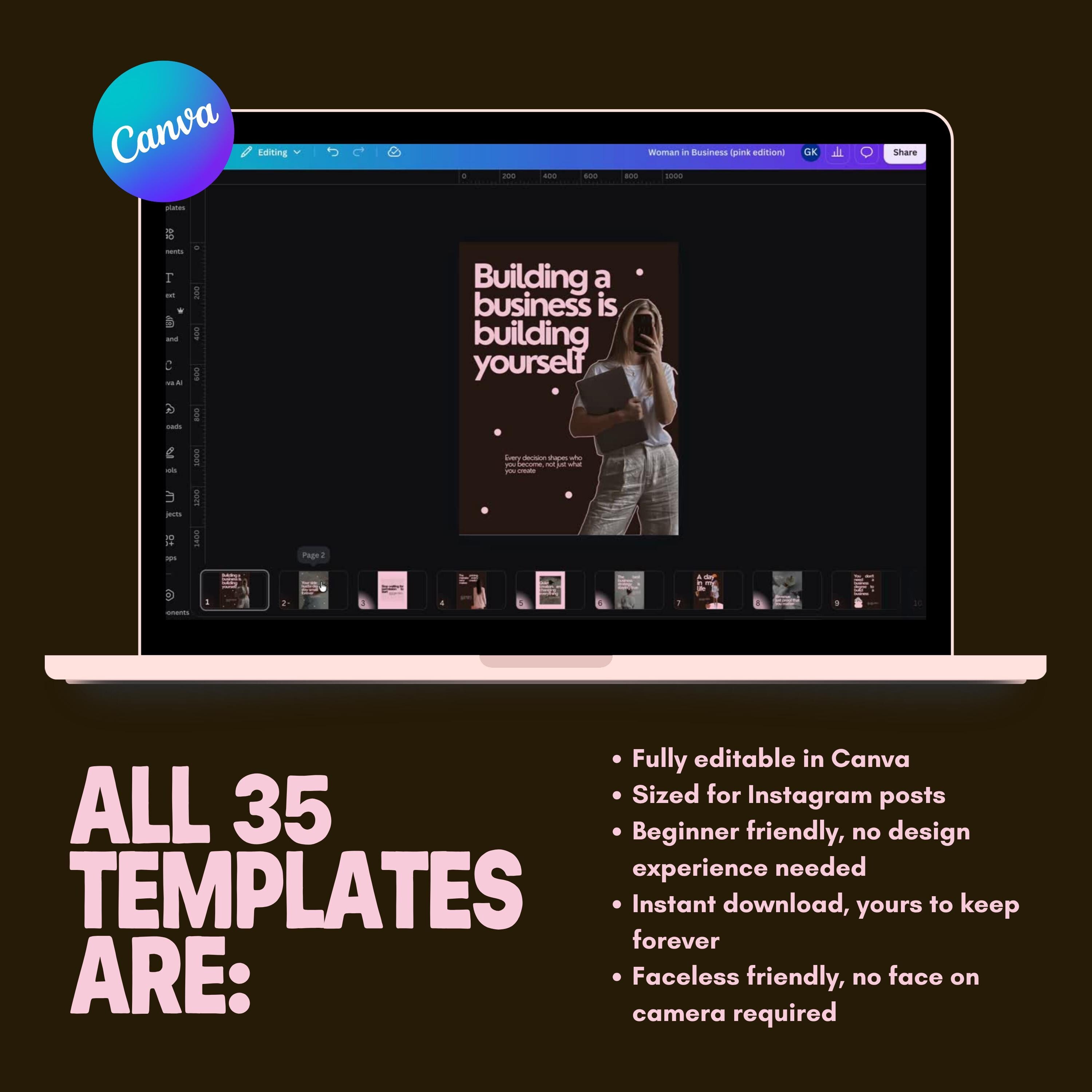 Female Entrepreneur Canva Templates | Business Creator Instagram | Bold Typography Pink Brown