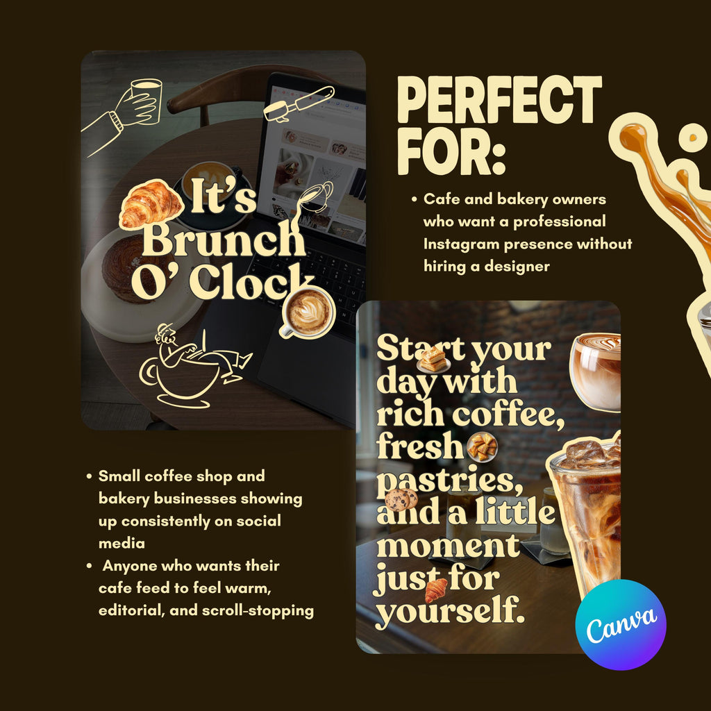 Cafe Bakery Instagram Templates Canva | Moody Editorial Social Media Kit