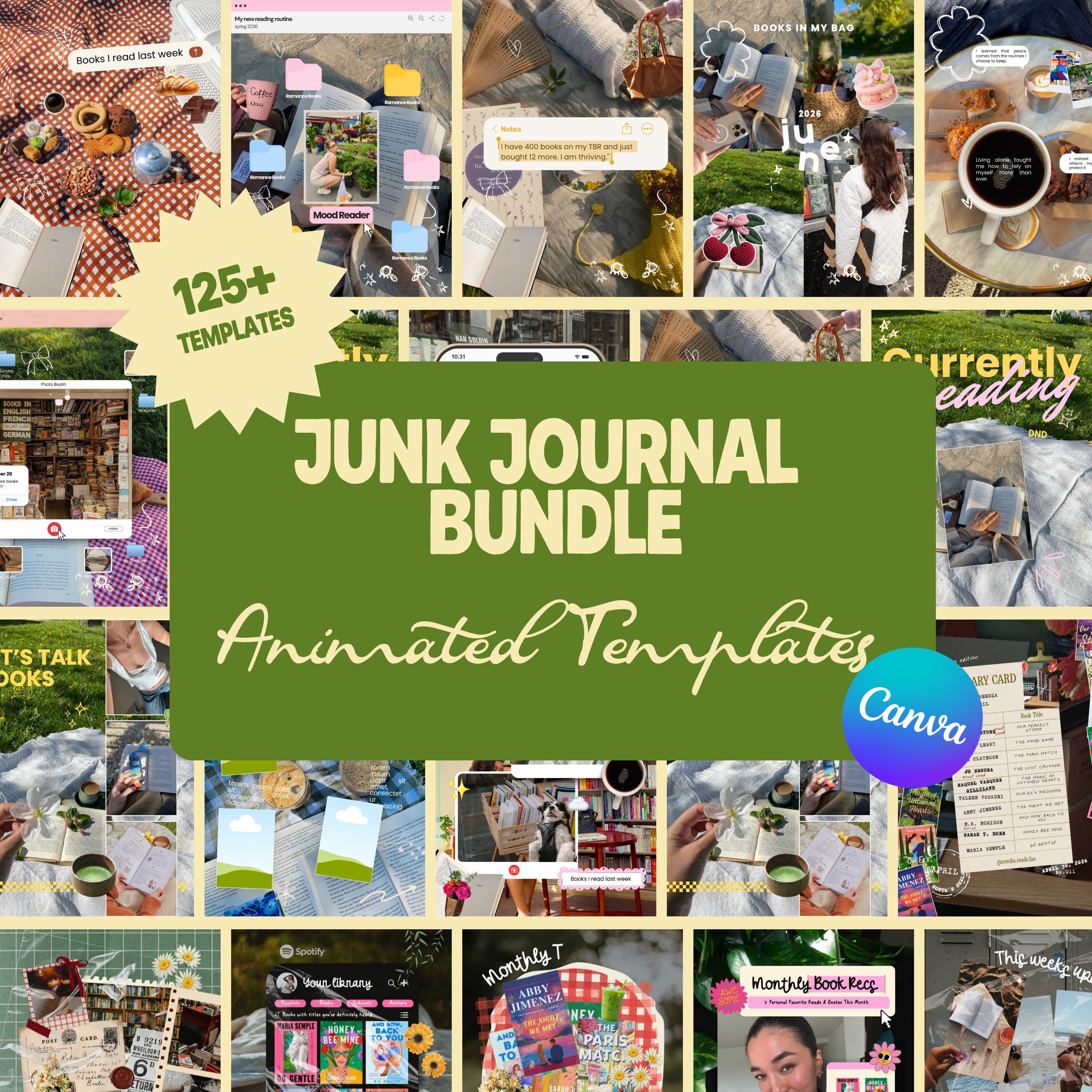 Animated Junk Journal Canva Templates Bundle | Faceless Bookstagram Content System