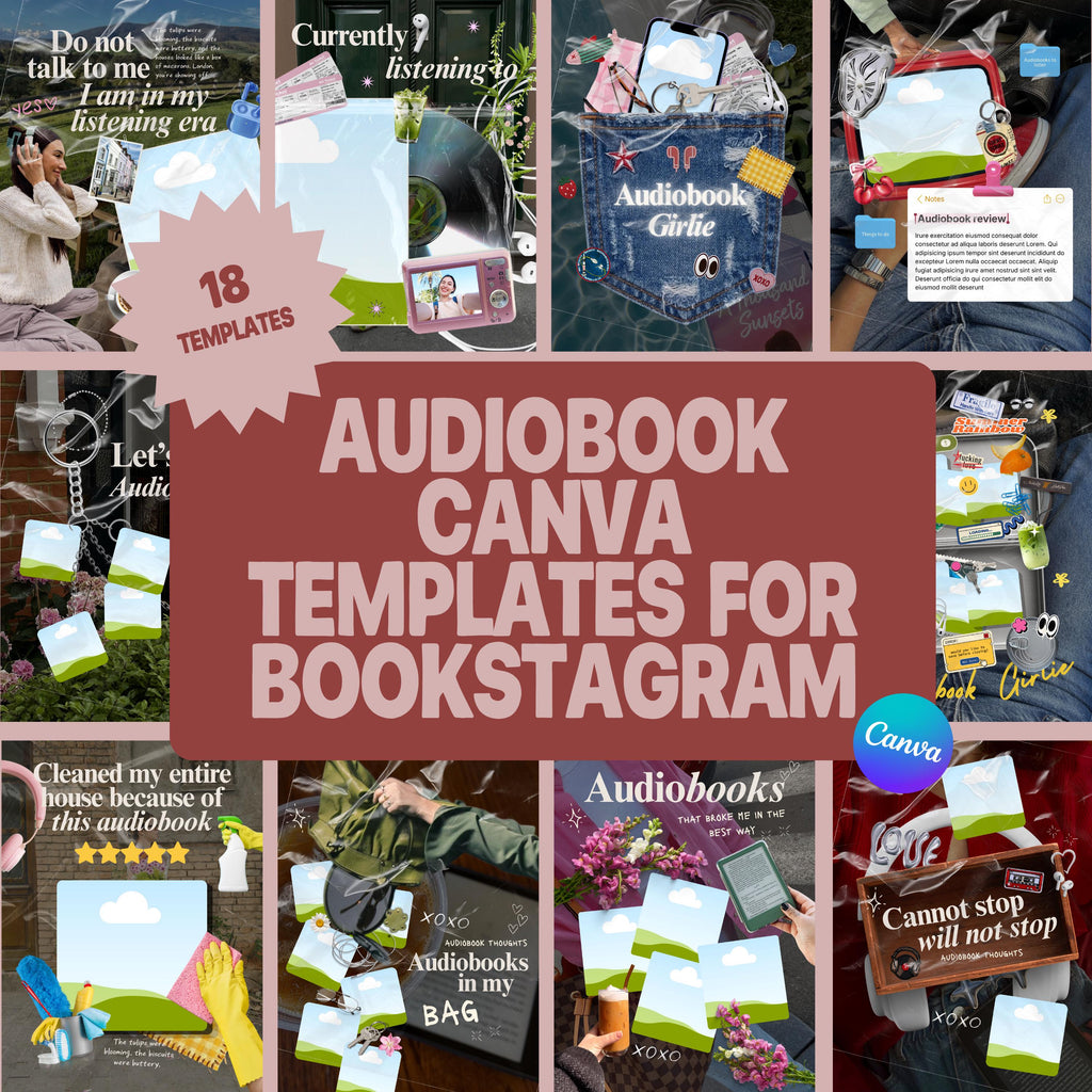 Audiobook Canva Templates for Bookstagram | Girlie Instagram | Book Lover Content Creator Pack | Instant Download