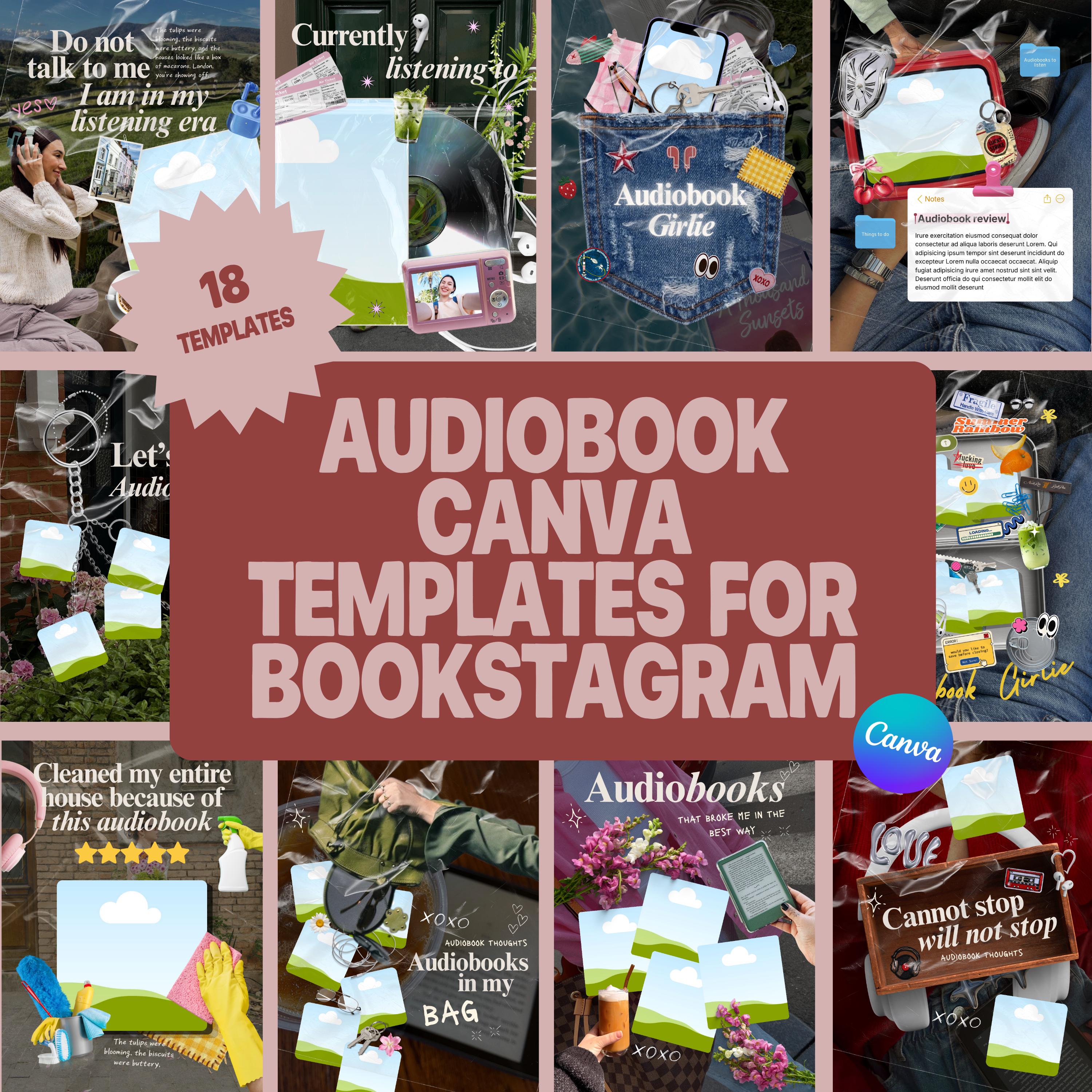 Audiobook Canva Templates for Bookstagram | Girlie Instagram | Book Lover Content Creator Pack | Instant Download