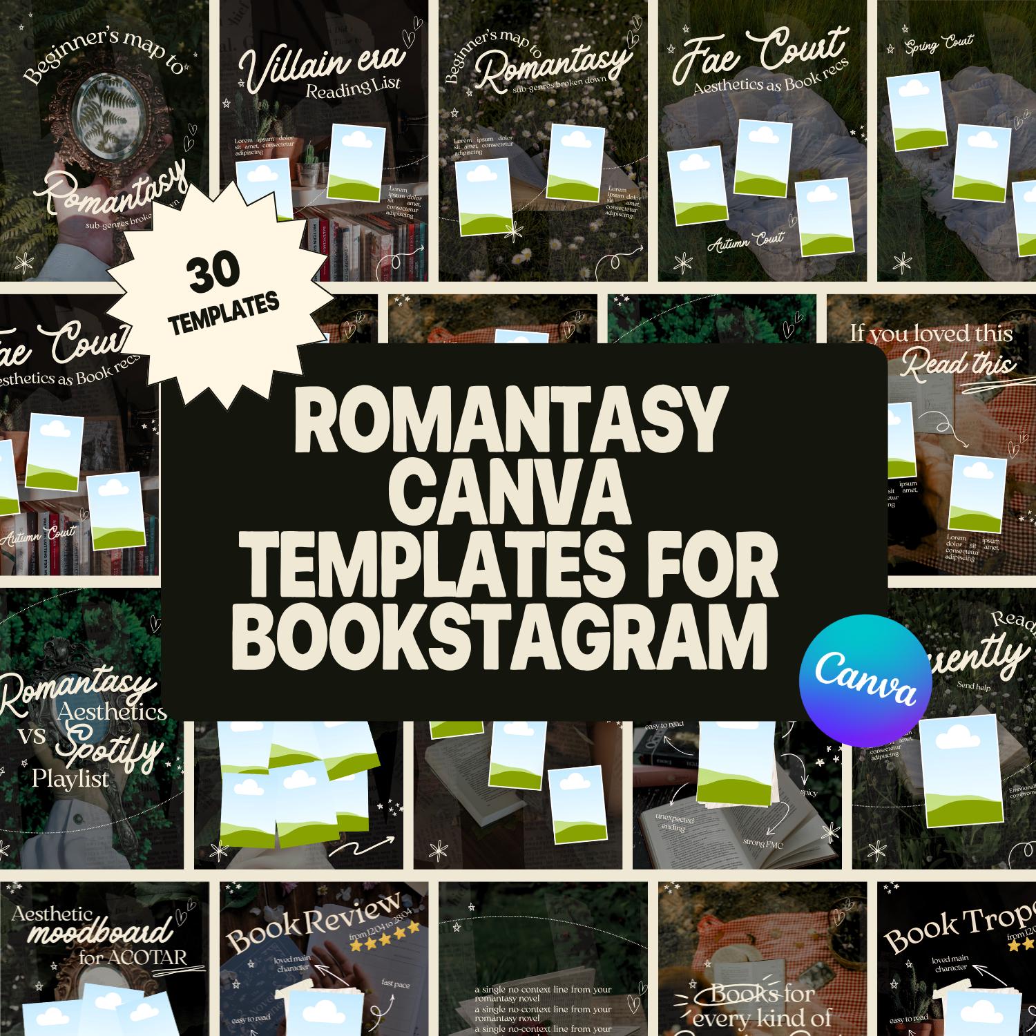 Romantasy Canva Templates for Bookstagram | Dark Moody Book Instagram | Fantasy Romance Creator Pack