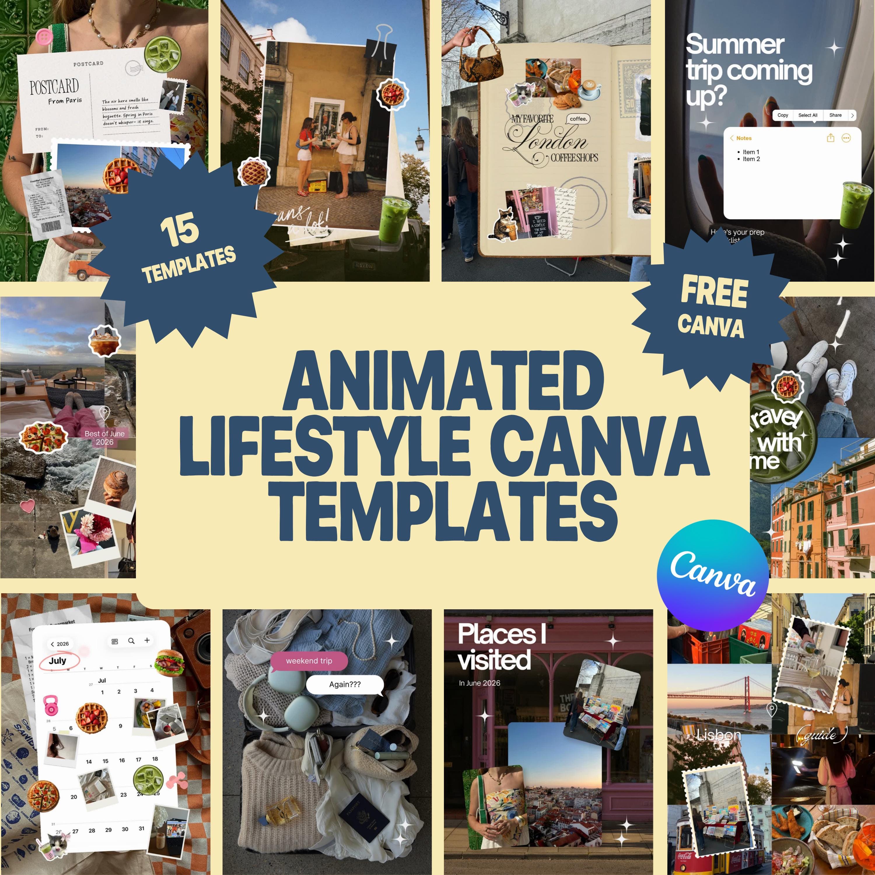 15 Animated Lifestyle Canva Templates | Travel Instagram Templates | Faceless Content Creator Pack