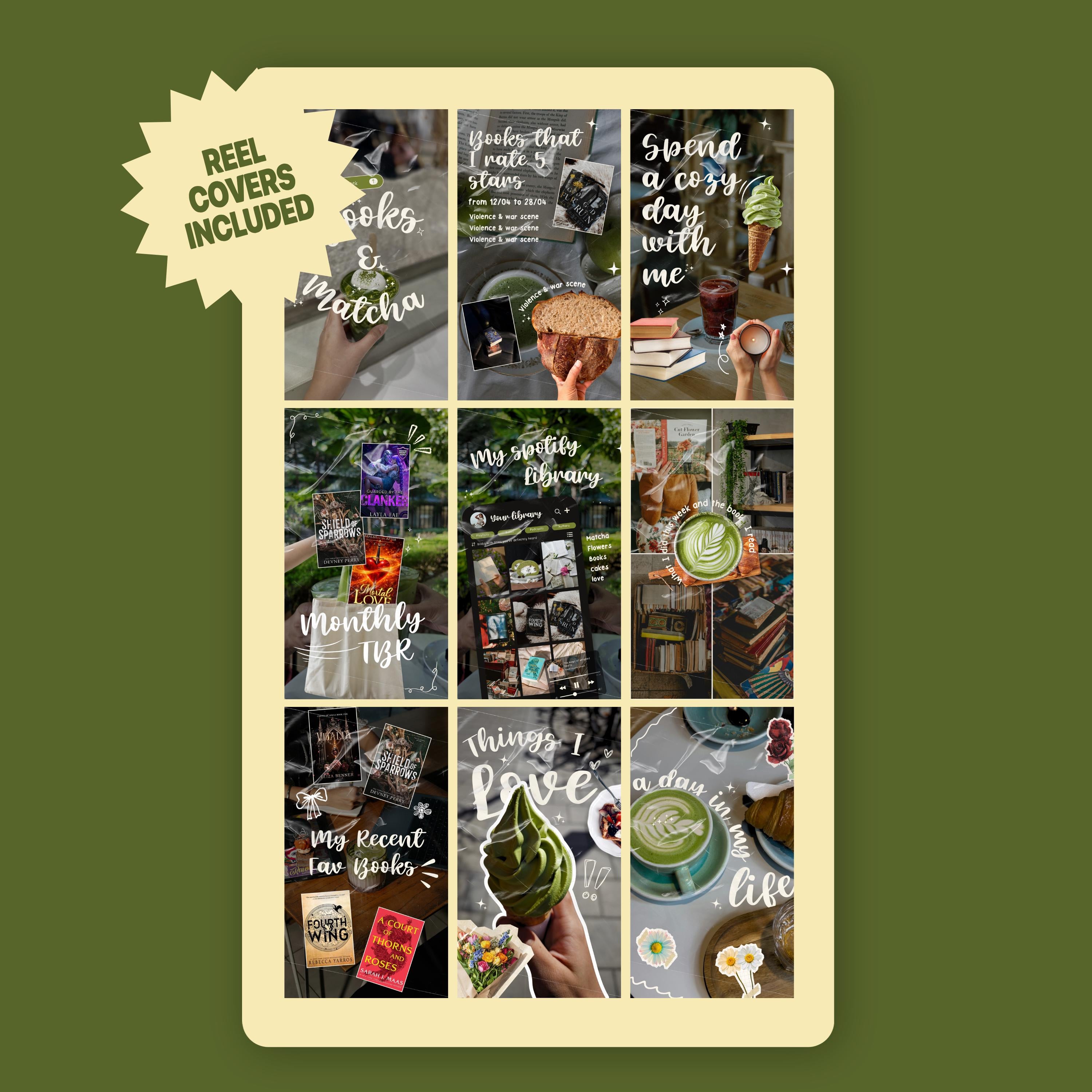 Matcha and Books Canva Templates Bundle | Animated Bookstagram | Reel Covers | Highlight Covers | Bookish Instagram