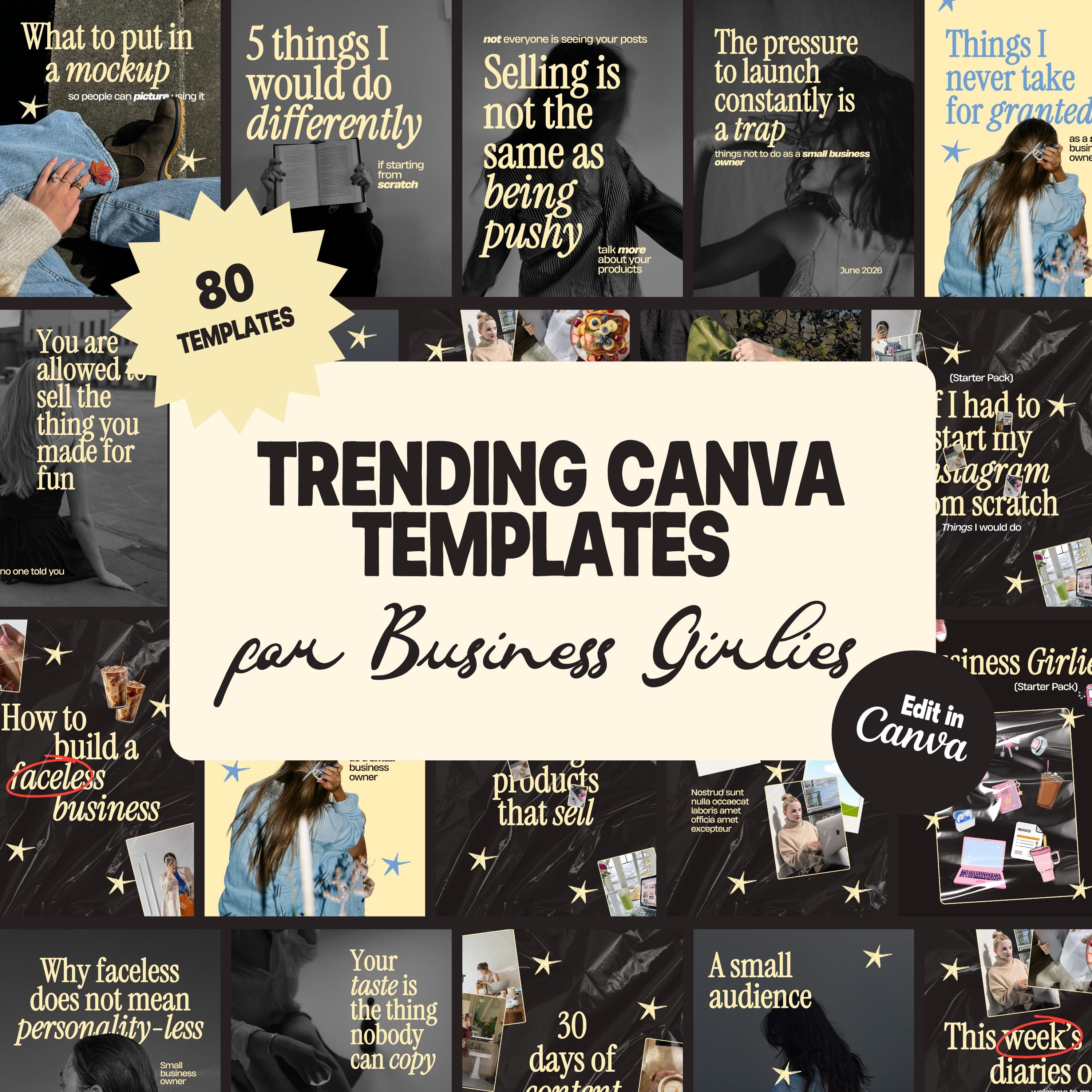 Canva Templates for Female Entrepreneurs | Business Instagram | Faceless Content Creator Pack | Digital Product Seller
