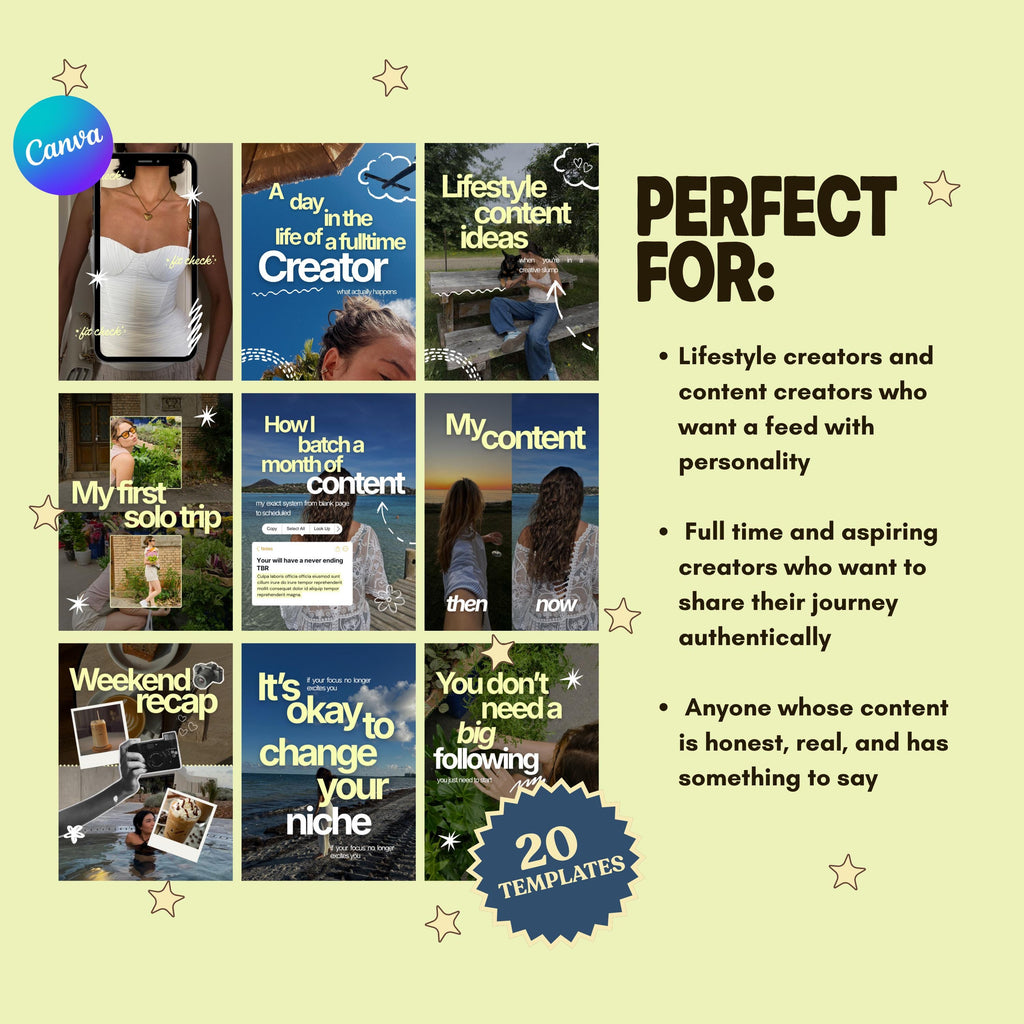 Lifestyle Creator Templates | Bold Typography Social Media Pack (Canva)