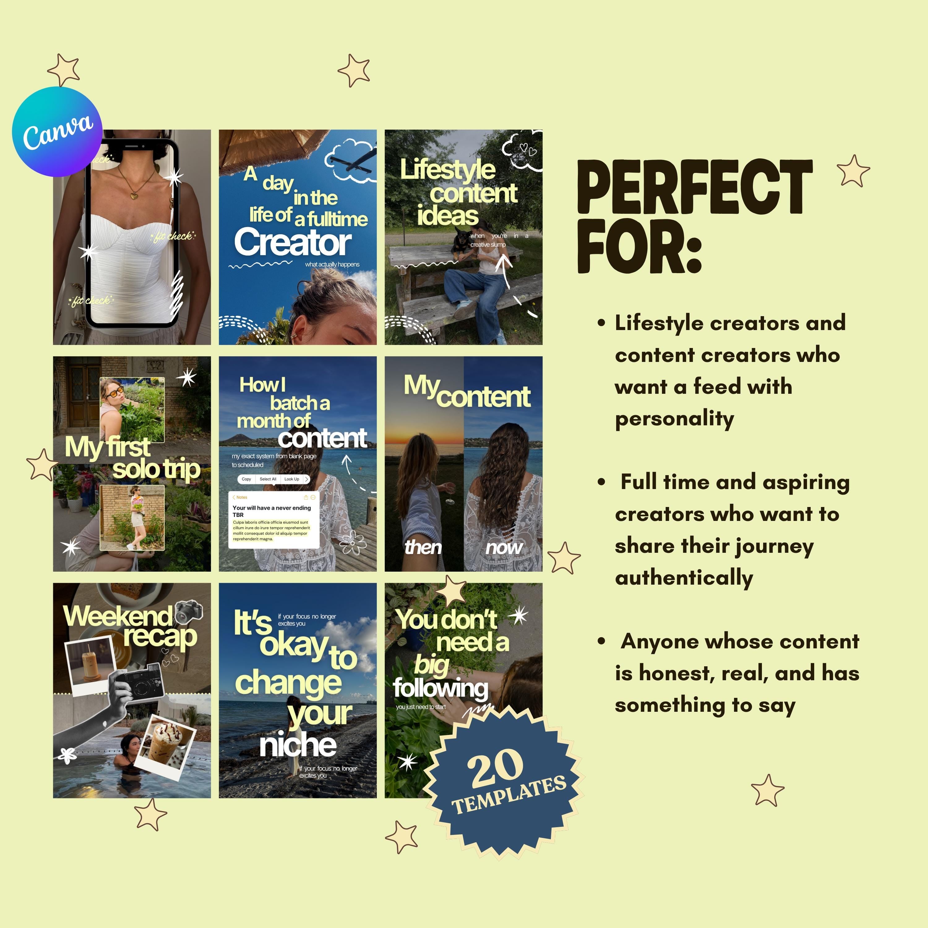 Lifestyle Creator Templates | Bold Typography Social Media Pack (Canva)