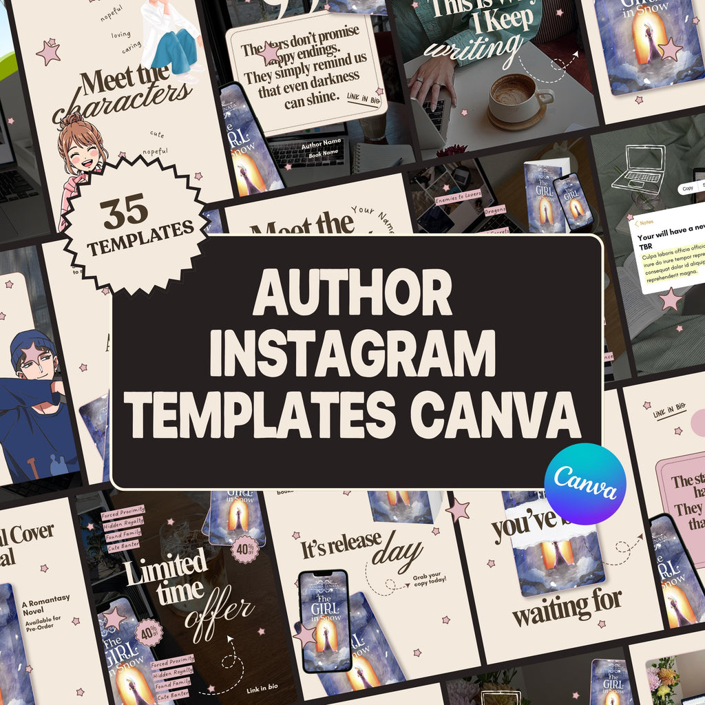 Author Instagram Templates Canva | Romance Book Launch Social Media Pack