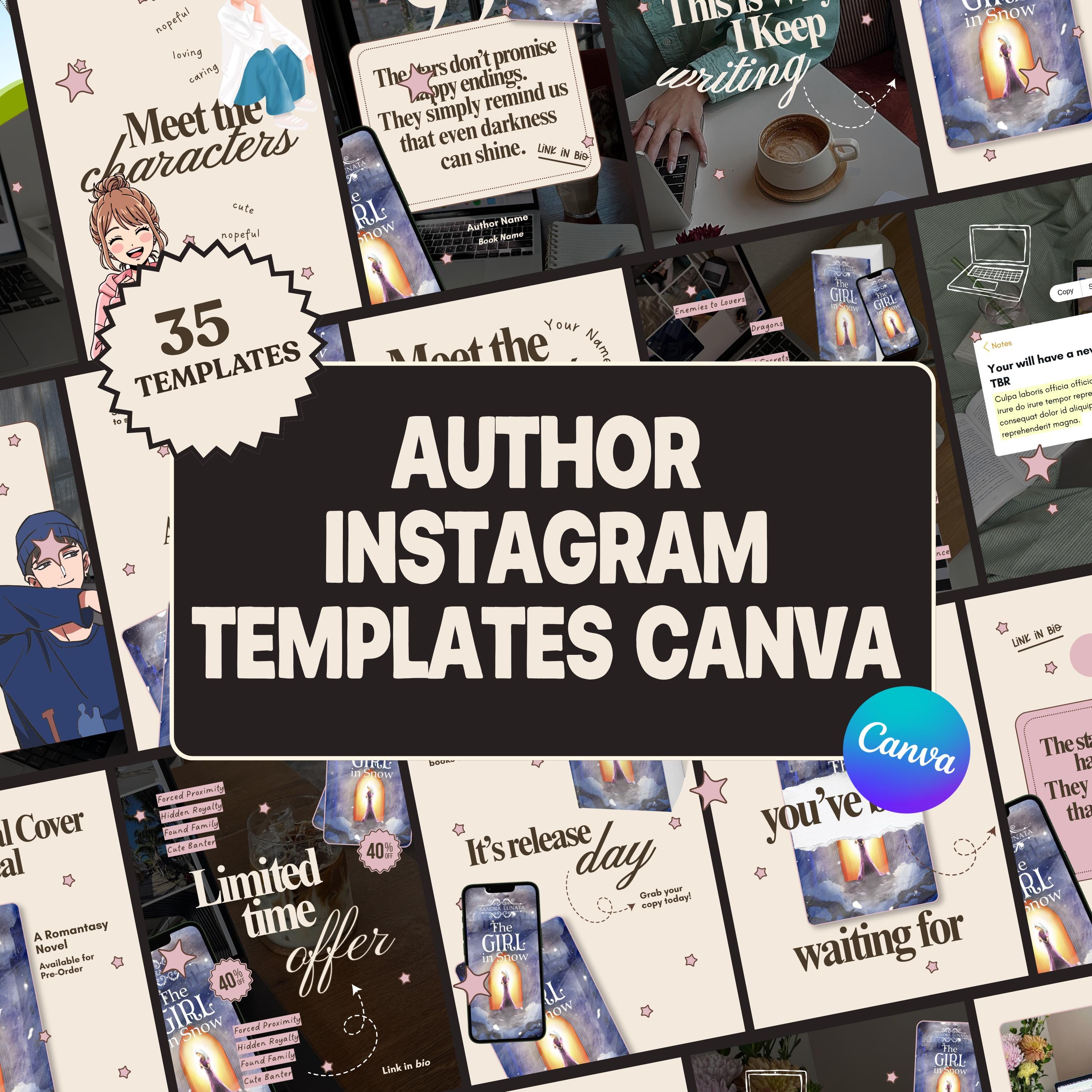 Author Instagram Templates Canva | Romance Book Launch Social Media Pack